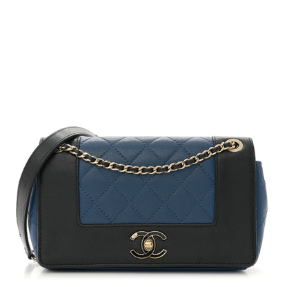 Chanel Sheepskin Quilted Medium Vintage Mademoiselle Flap Blue Black 1 of 10