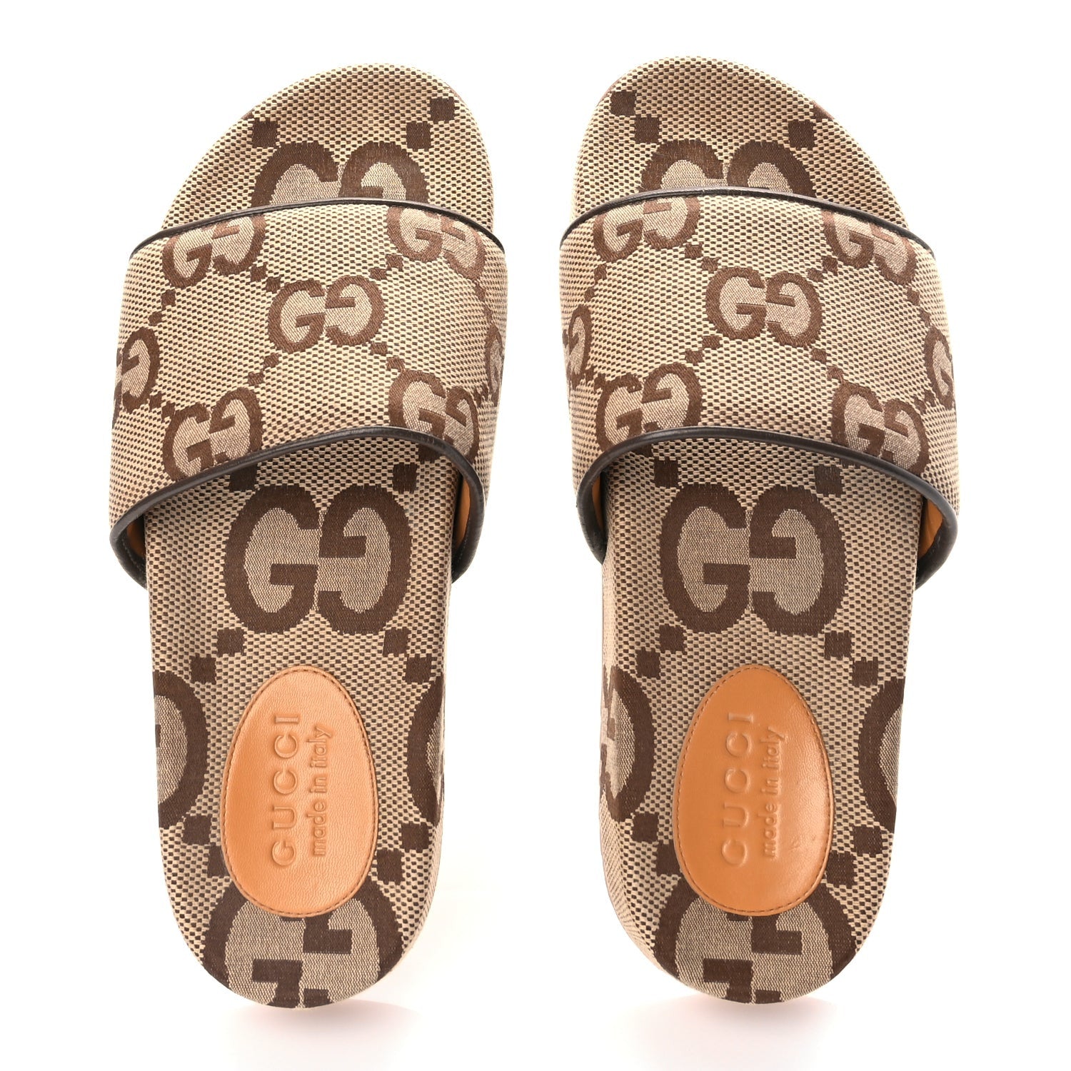 Gucci Monogram Jumbo GG Mens Slide Sandals 40 Camel Ebony 2 of 9
