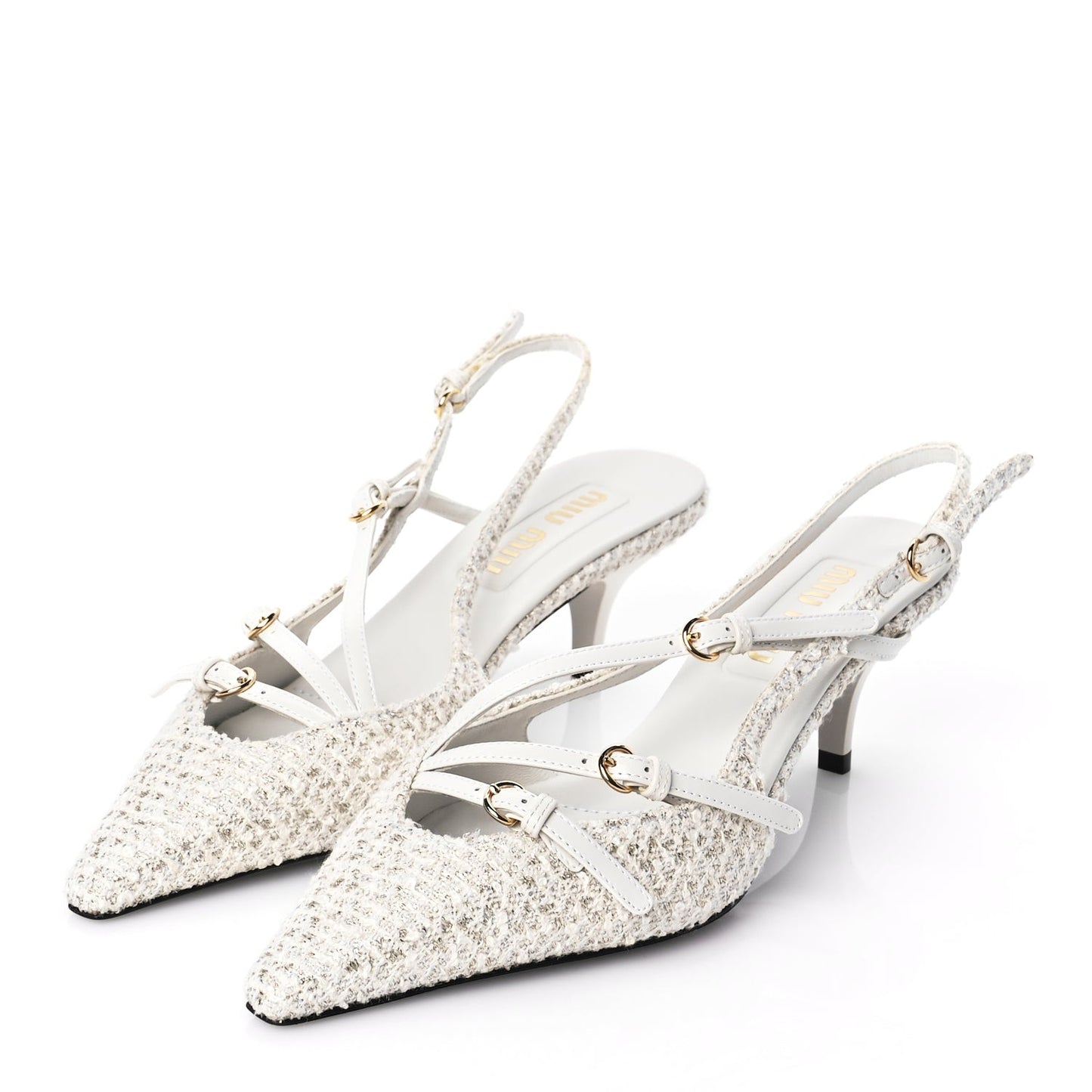 Tweed Buckle 55mm Slingback Pumps 37 White