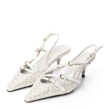 Miu Miu Tweed Buckle 55mm Slingback Pumps 37 White 4 of 8