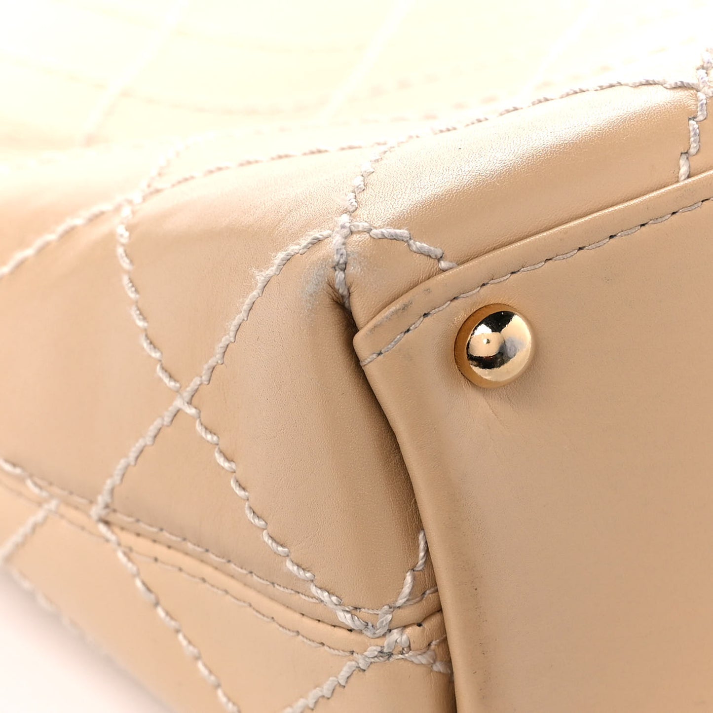 Calfskin Stitched Shoulder Bag Beige