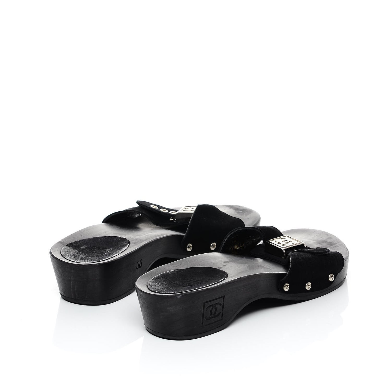 Suede CC Buckle Clogs 36 Black