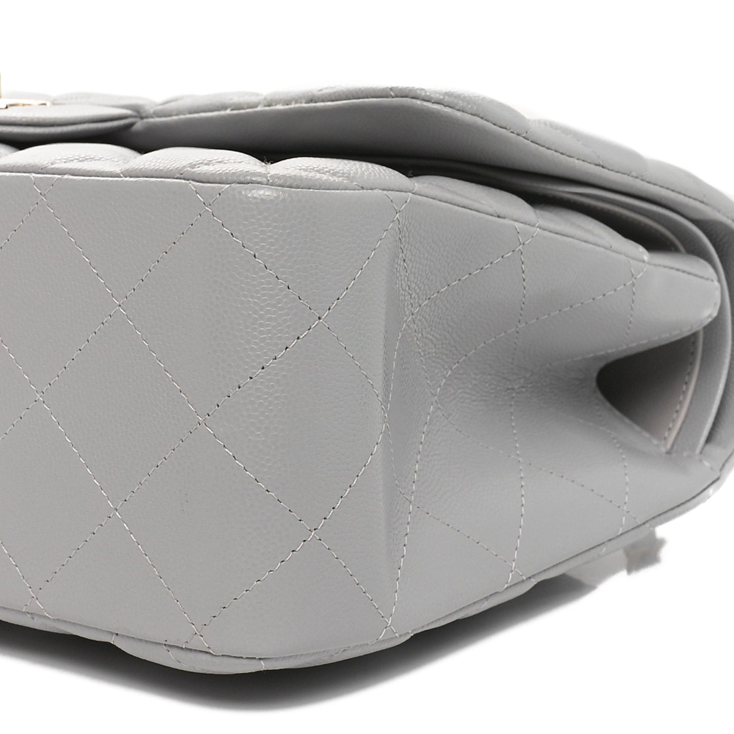 Caviar Quilted Jumbo Double Flap Grey