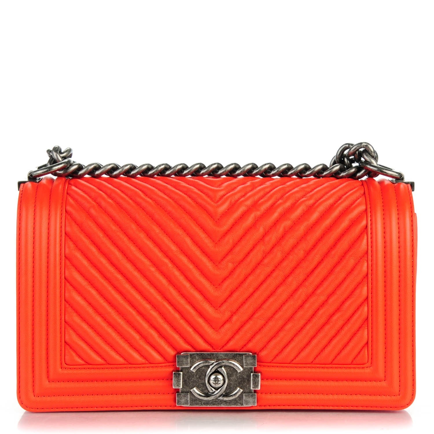 Chanel Wrinkled Lambskin Chevron Quilted Medium Boy Flap Orange 1 of 7