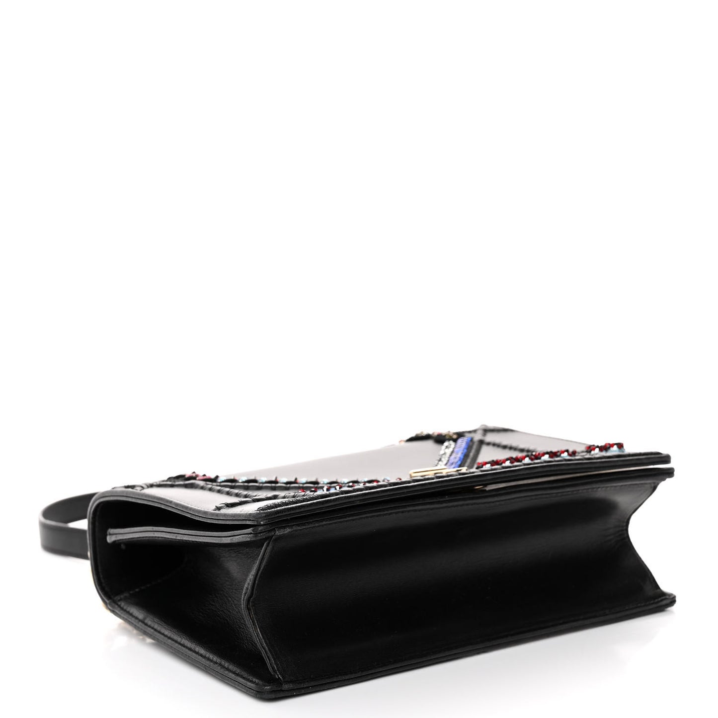 Calfskin Crystal Embroidered Medium Diorama Flap Bag Black