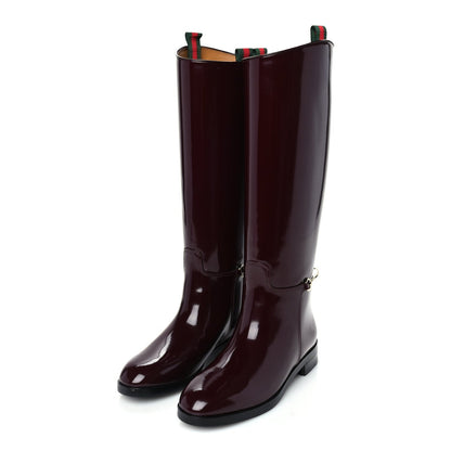Gucci Brushed Calfskin Michelangelo Slim Horsebit Riding Boots 38  Lacquered Cherry 2 of 7