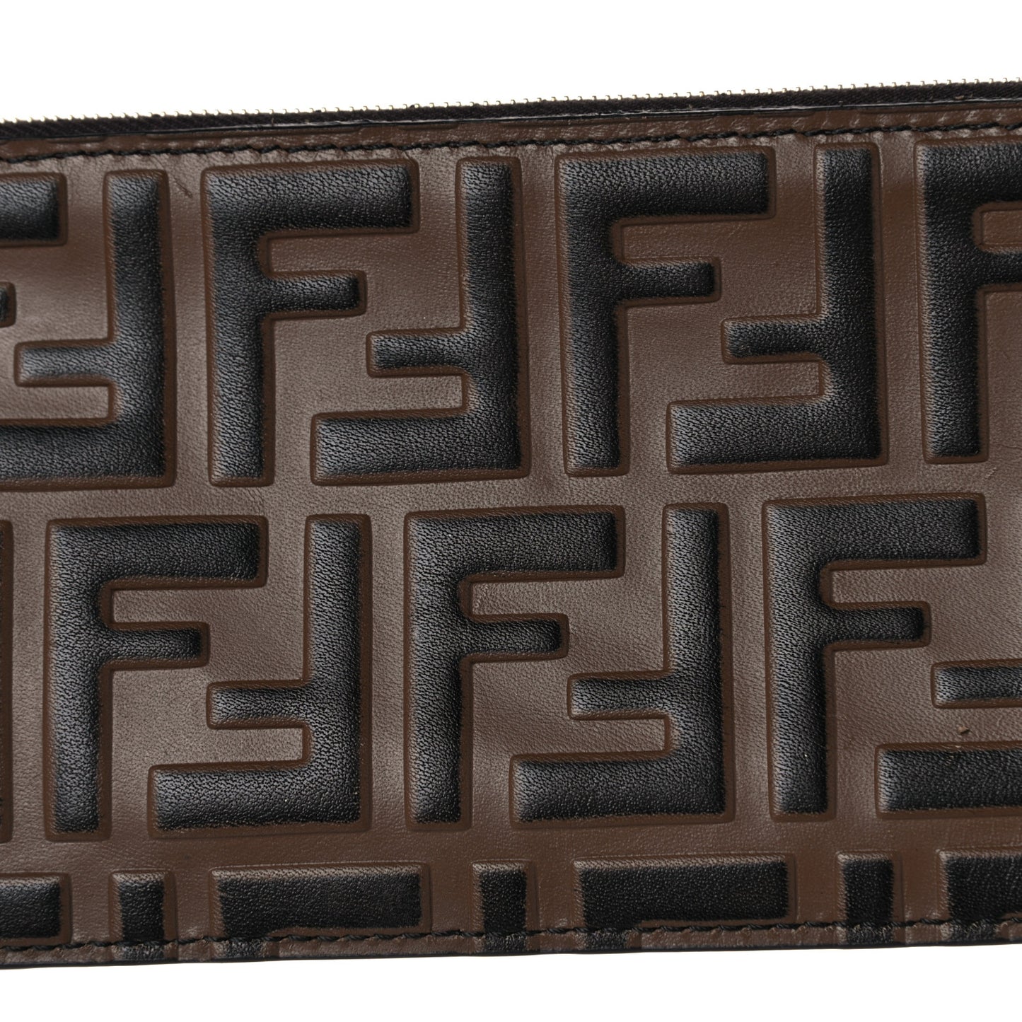 Calfskin FF 1974 Embossed Zip Pouch Maya Black