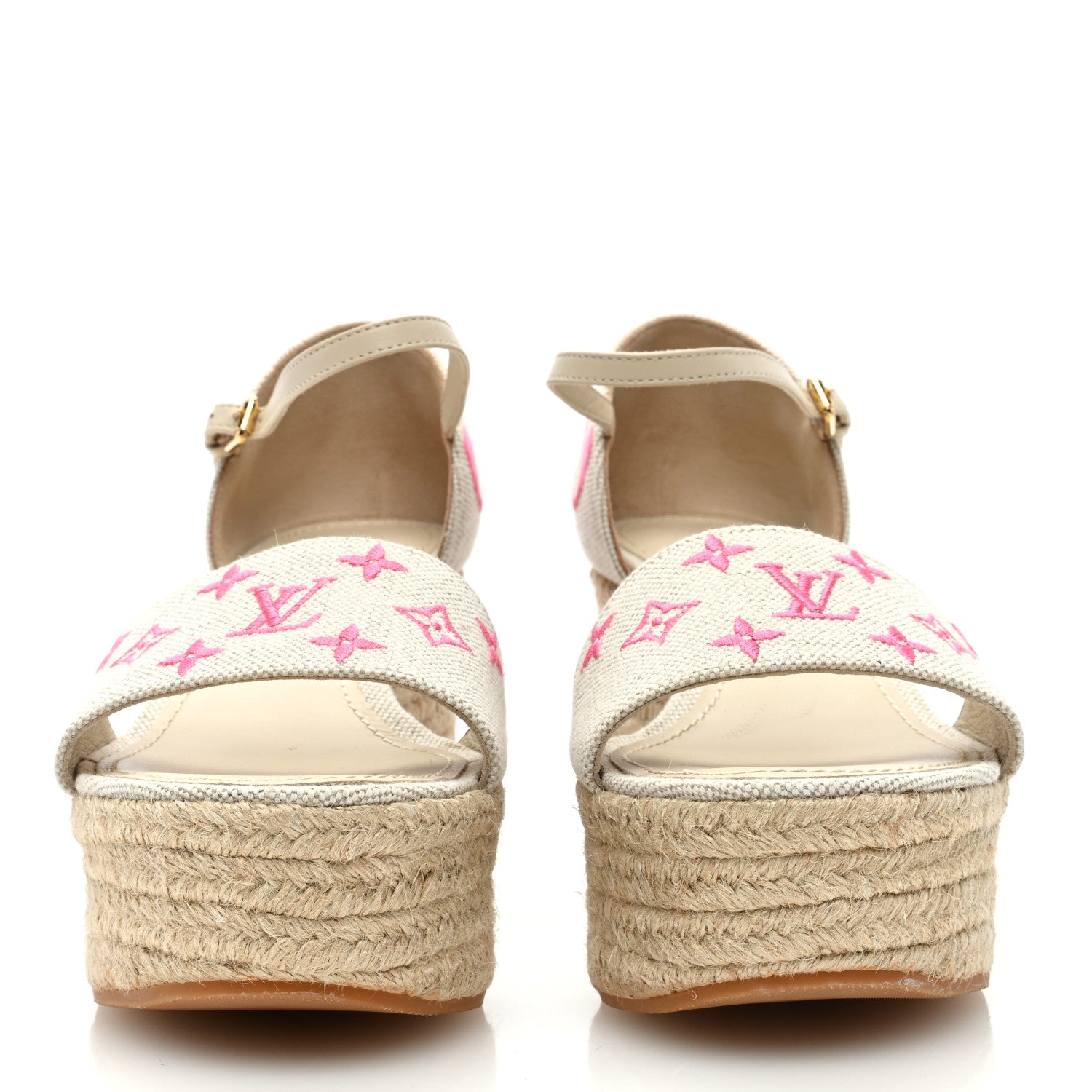 Louis Vuitton Canvas Monogram Starboard Espadrille Wedge Sandals 38 Rose Pop 2 of 8