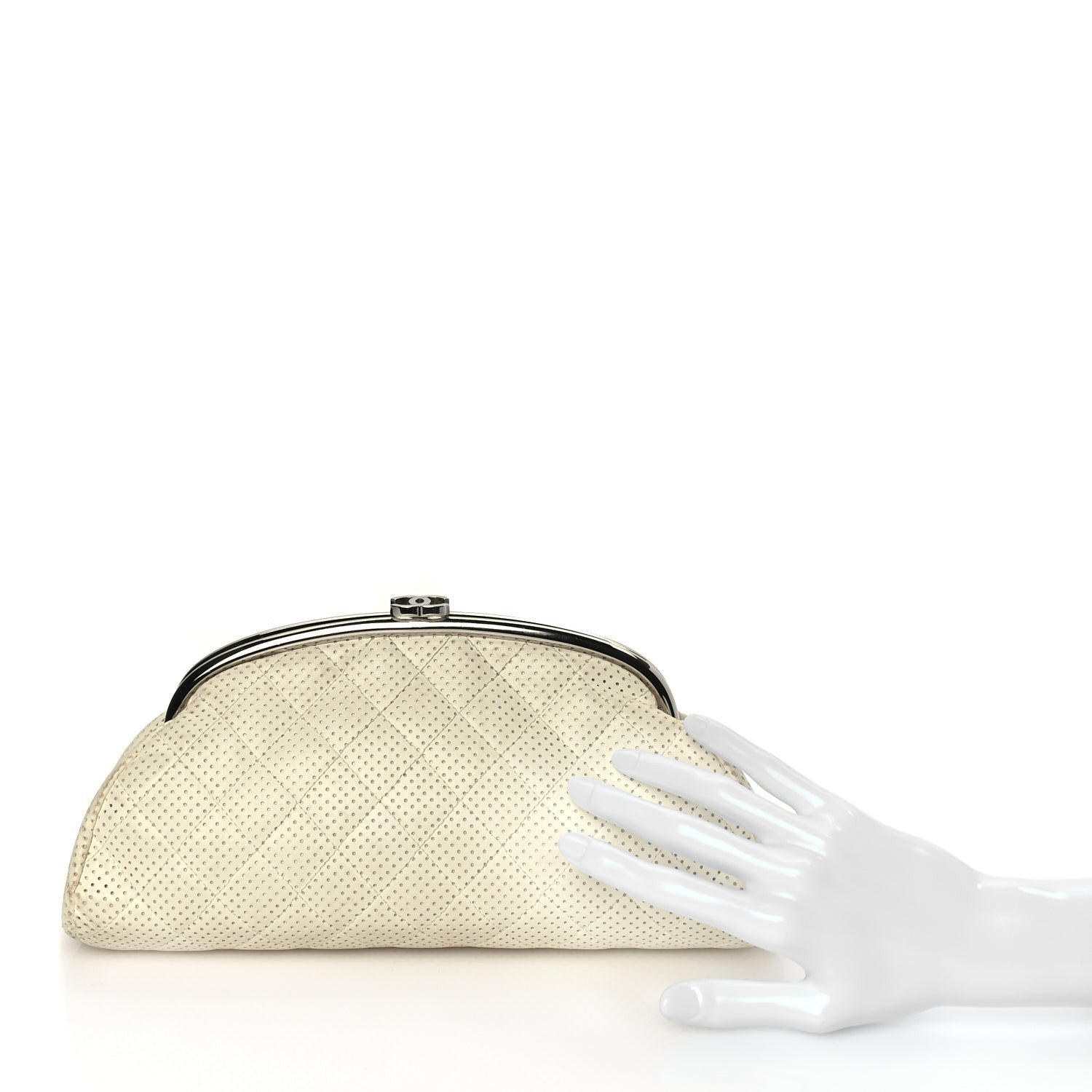 Chanel Lambskin Perforated Timeless Clutch White 2 of 9