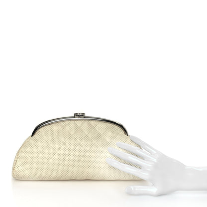 Chanel Lambskin Perforated Timeless Clutch White 2 of 9