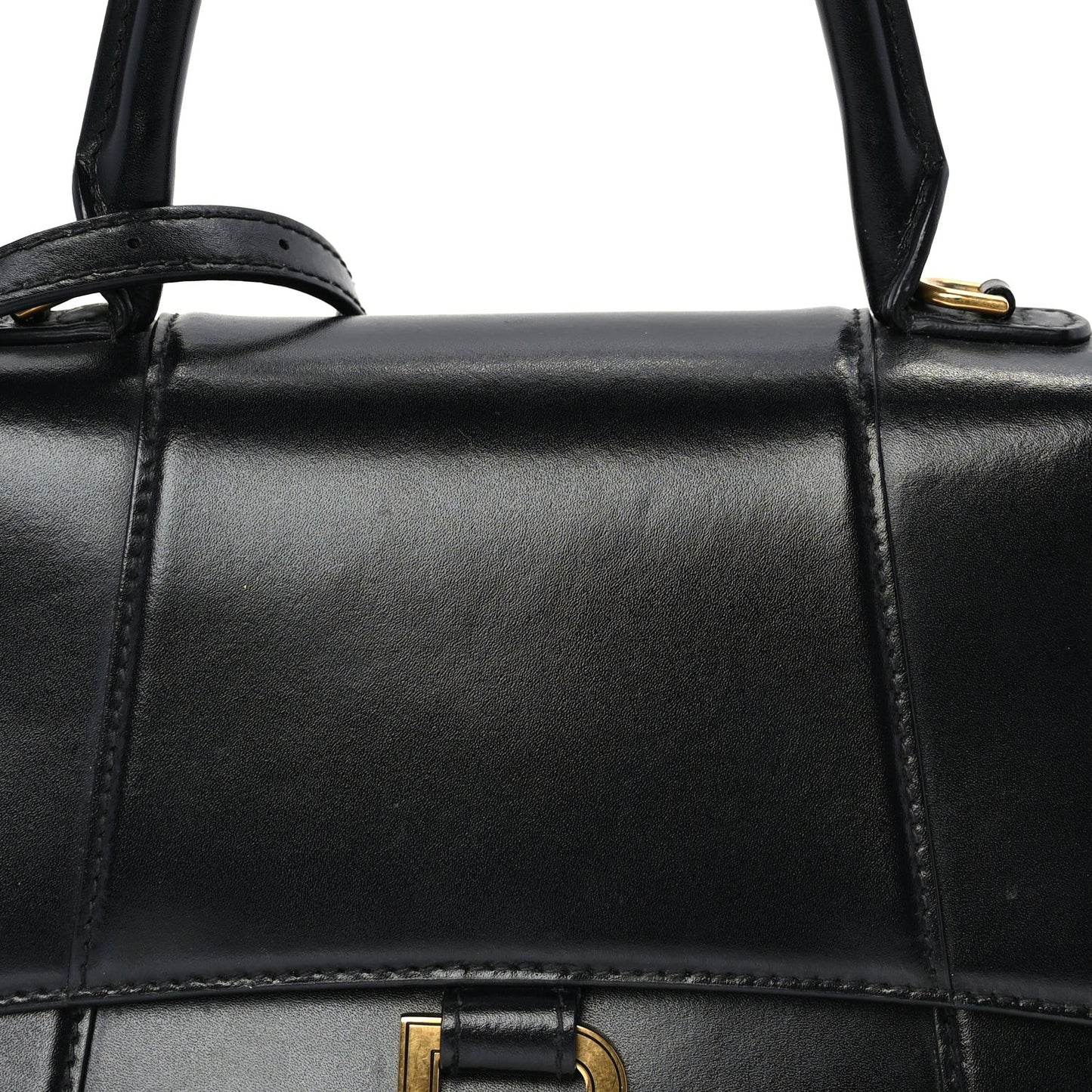 Shiny Box Calfskin Small Hourglass Top Handle Bag  Black
