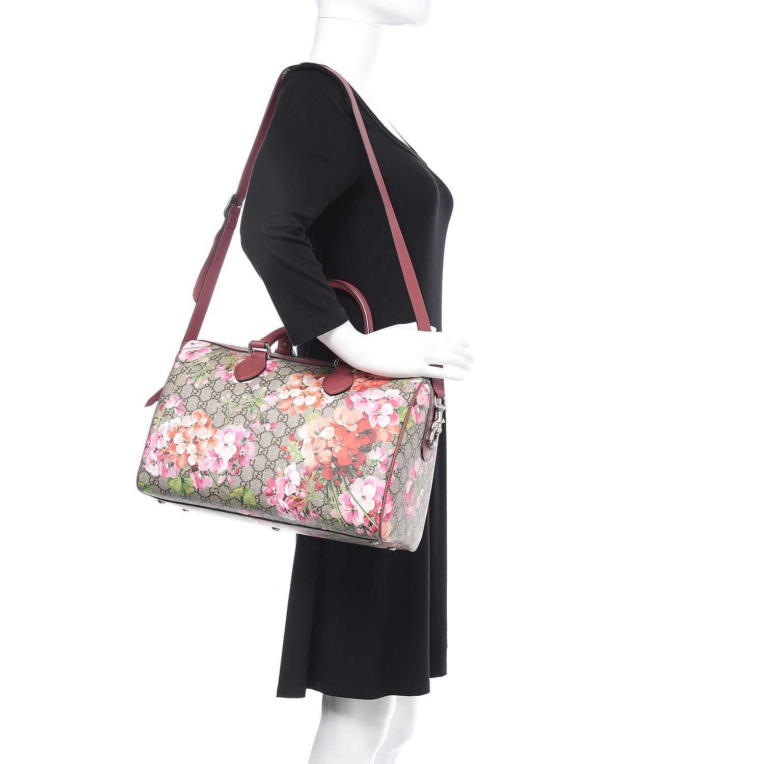 Gucci GG Supreme Monogram Blooms Medium Boston Beige Multicolor Dry Rose 1 of 12