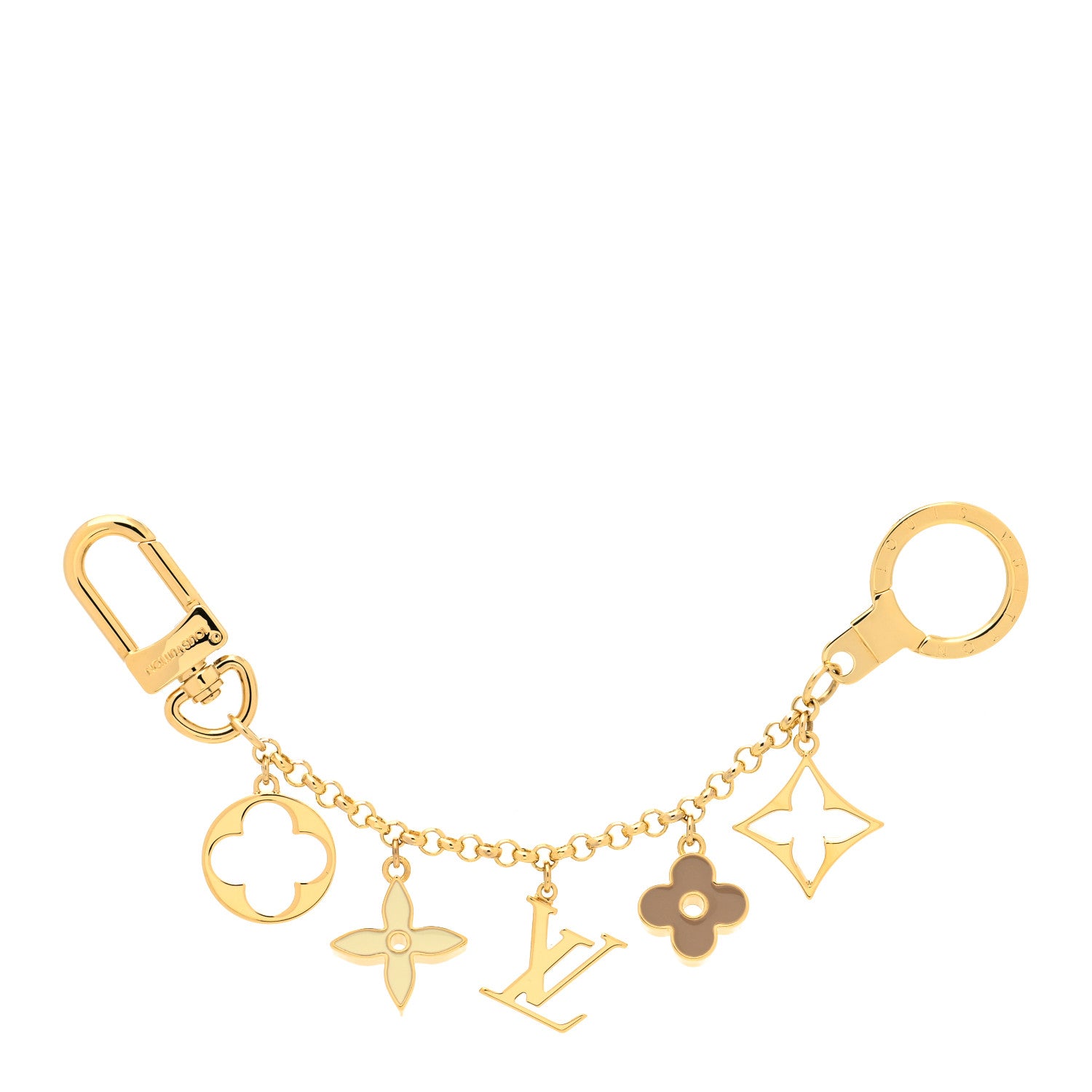 Louis Vuitton Brass Enamel Fleur De Monogram Bag Charm Chain Gold 1 of 6