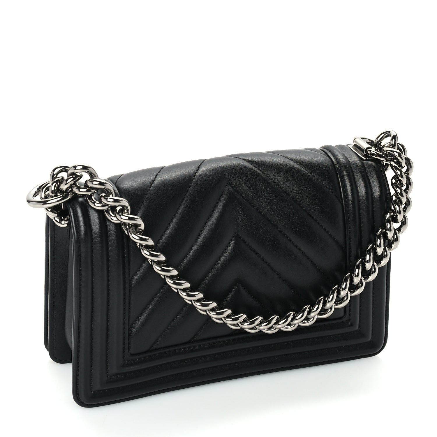 Chanel Lambskin Chevron Quilted Small Boy Flap  Black 2 of 9