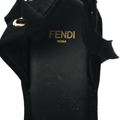 Fendi Canvas FF Embroidered Roma Ankle Wrap Wedge Espadrilles 36 Black 7 of 7
