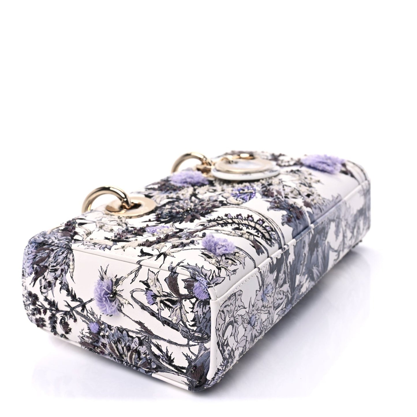 Calfskin Embroidered Floral Butterfly Small Lady D-Joy White Multicolor