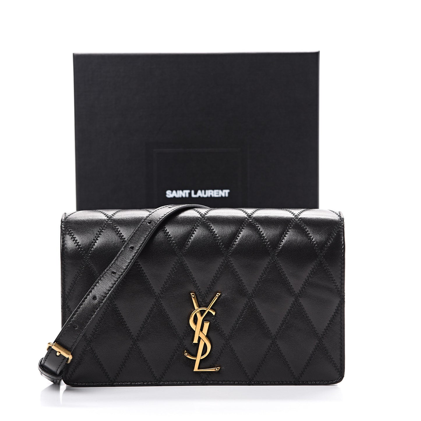Lambskin Diamond Quilted Monogram Angie Chain Bag Black