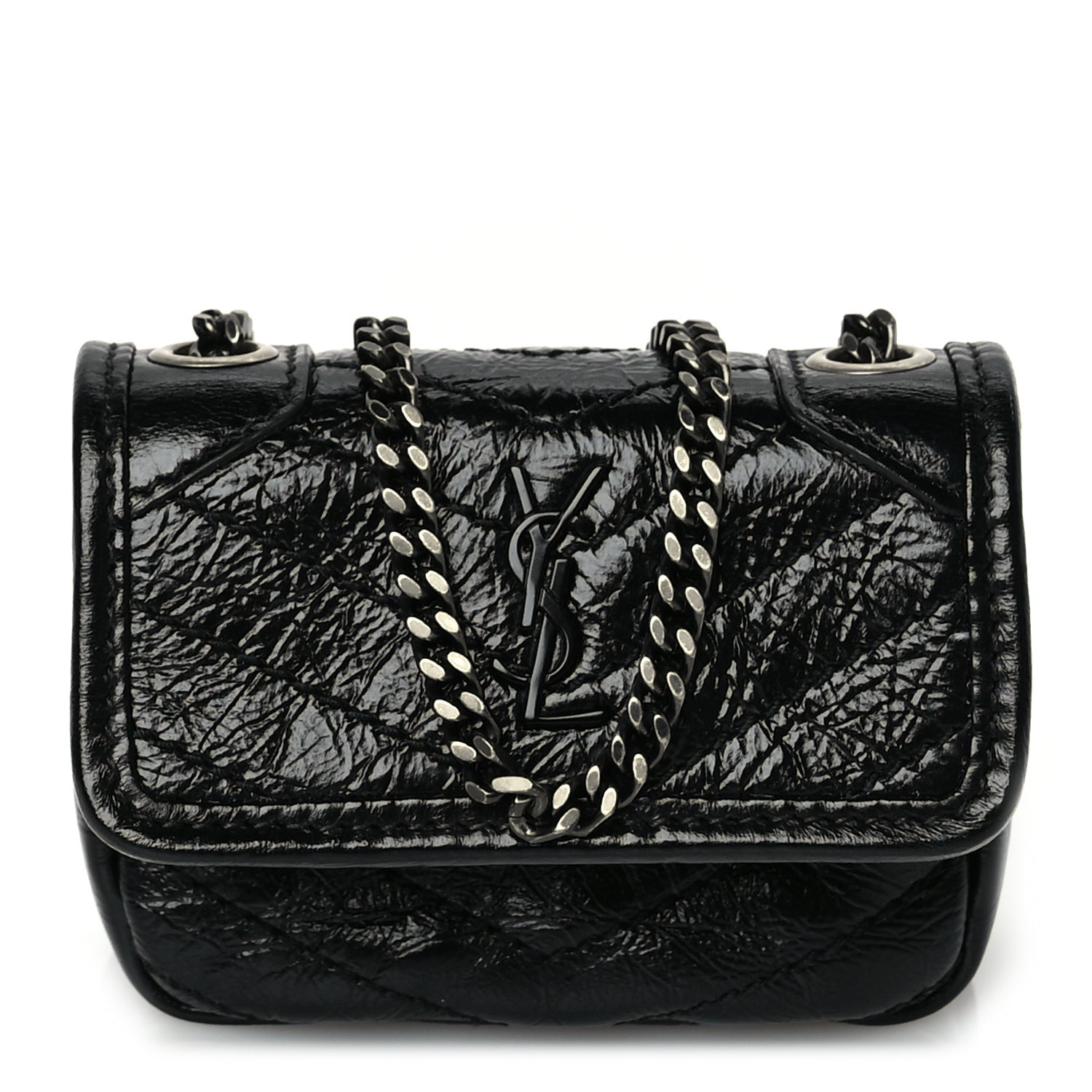 Saint Laurent Crinkled Calfskin Matelasse Monogram Niki Airpods Holder Micro Bag Black 1 of 9
