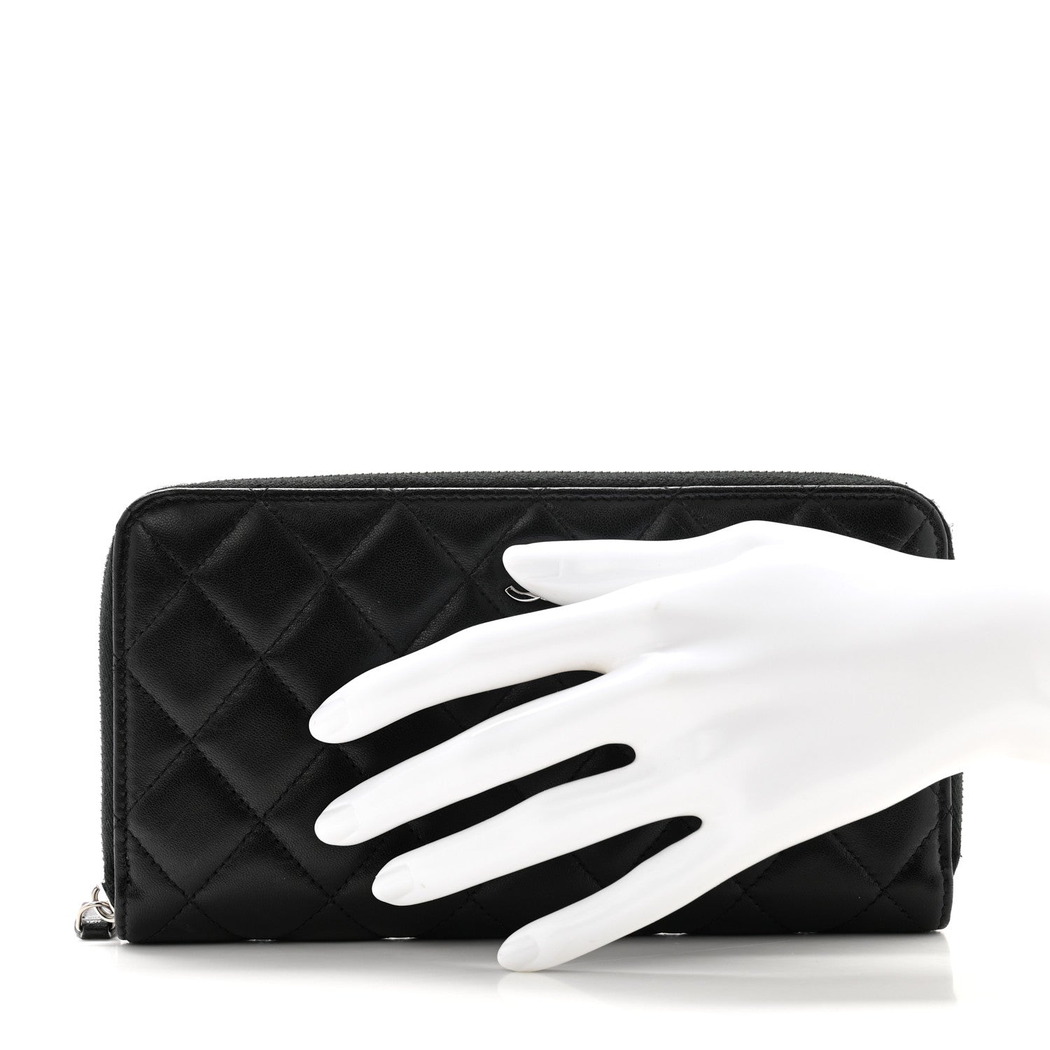 Chanel Lambskin Quilted Large Gusset Zip Around Wallet Black 2 of 13