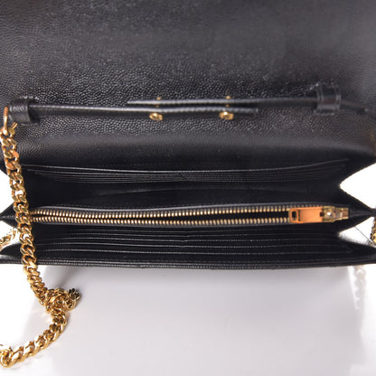 Saint Laurent Grain De Poudre Matelasse Chevron Monogram Chain Wallet Black 5 of 9