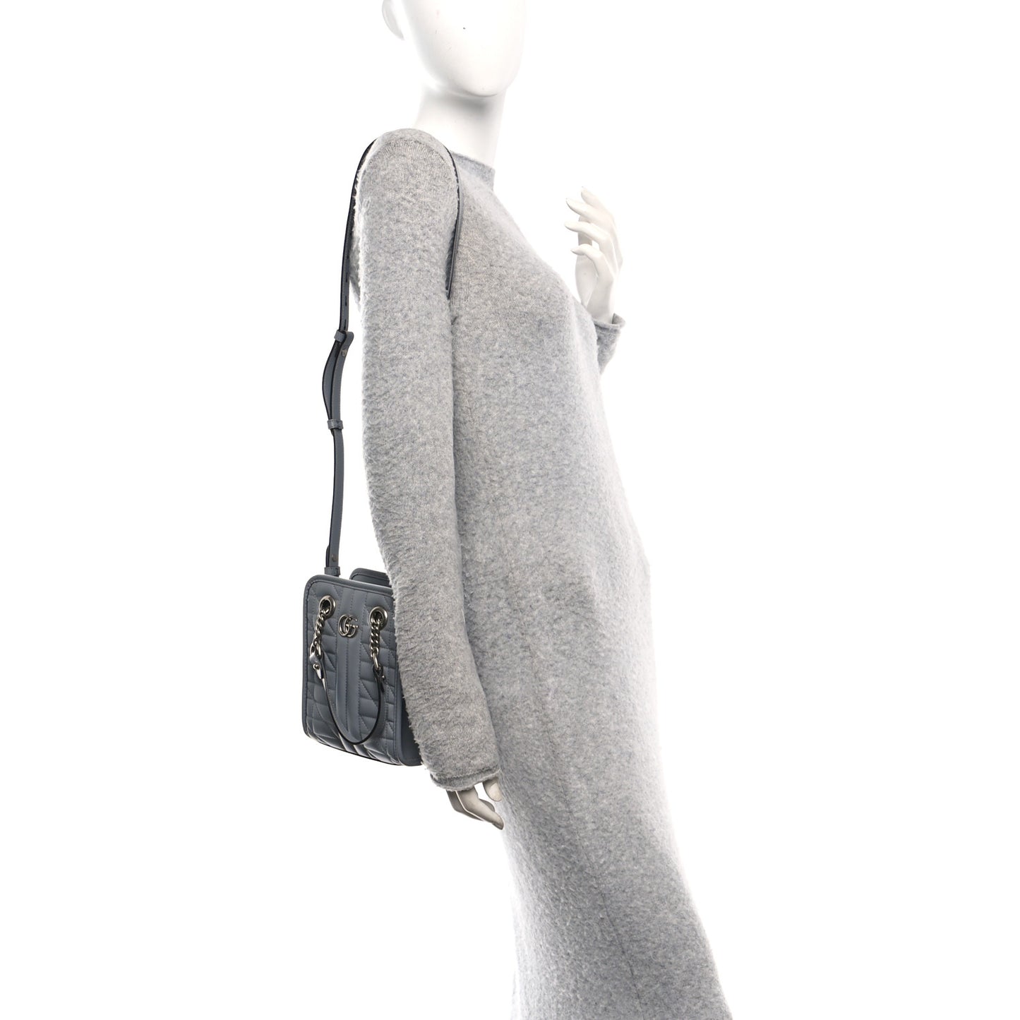 Calfskin Matelasse Chevron Mini GG Marmont Tote Grey