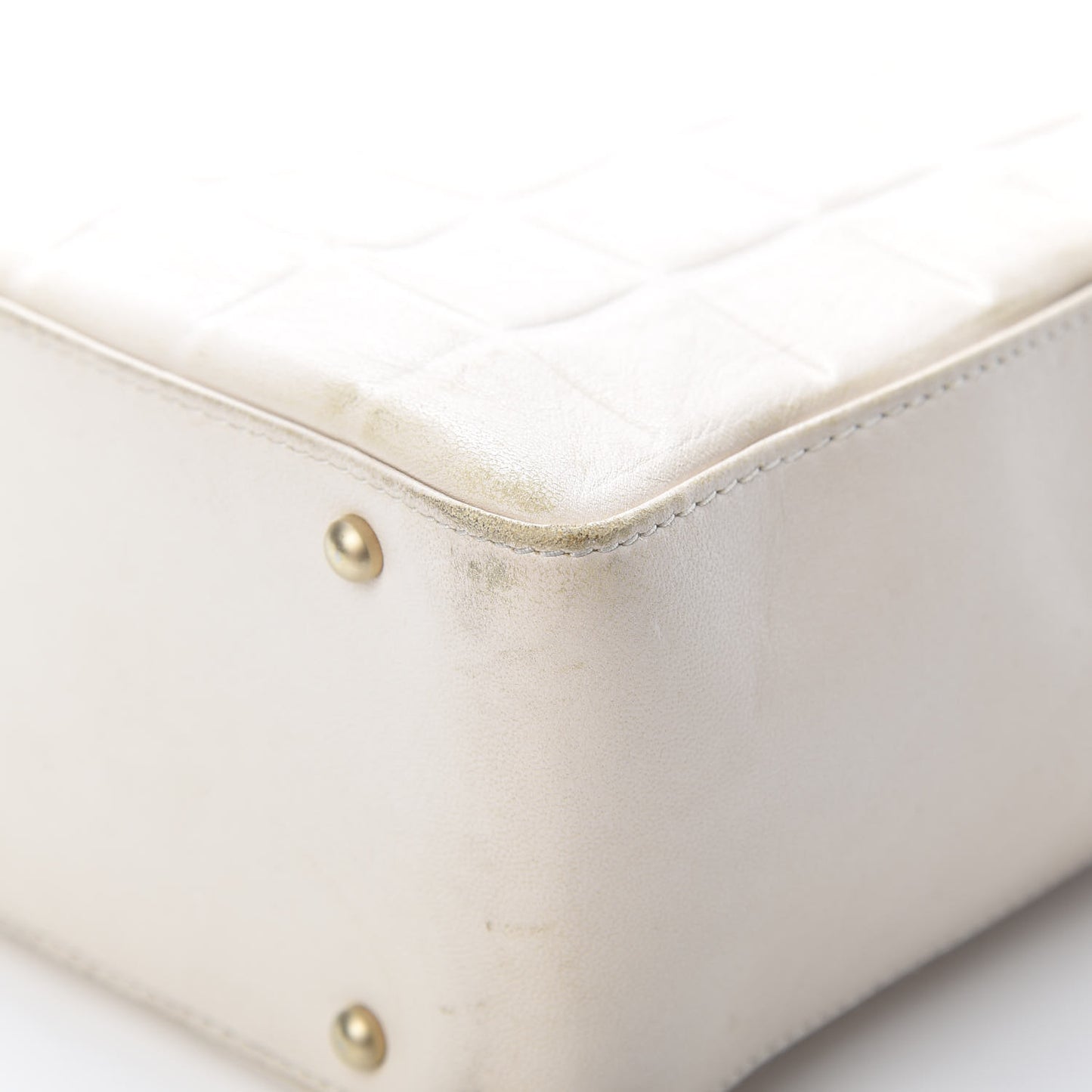 Lambskin Quilted Chocolate Bar Tote White