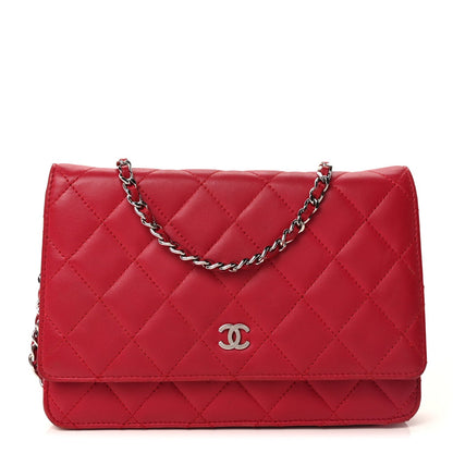 Chanel Lambskin Quilted Wallet On Chain WOC  Dark Pink 2 of 9
