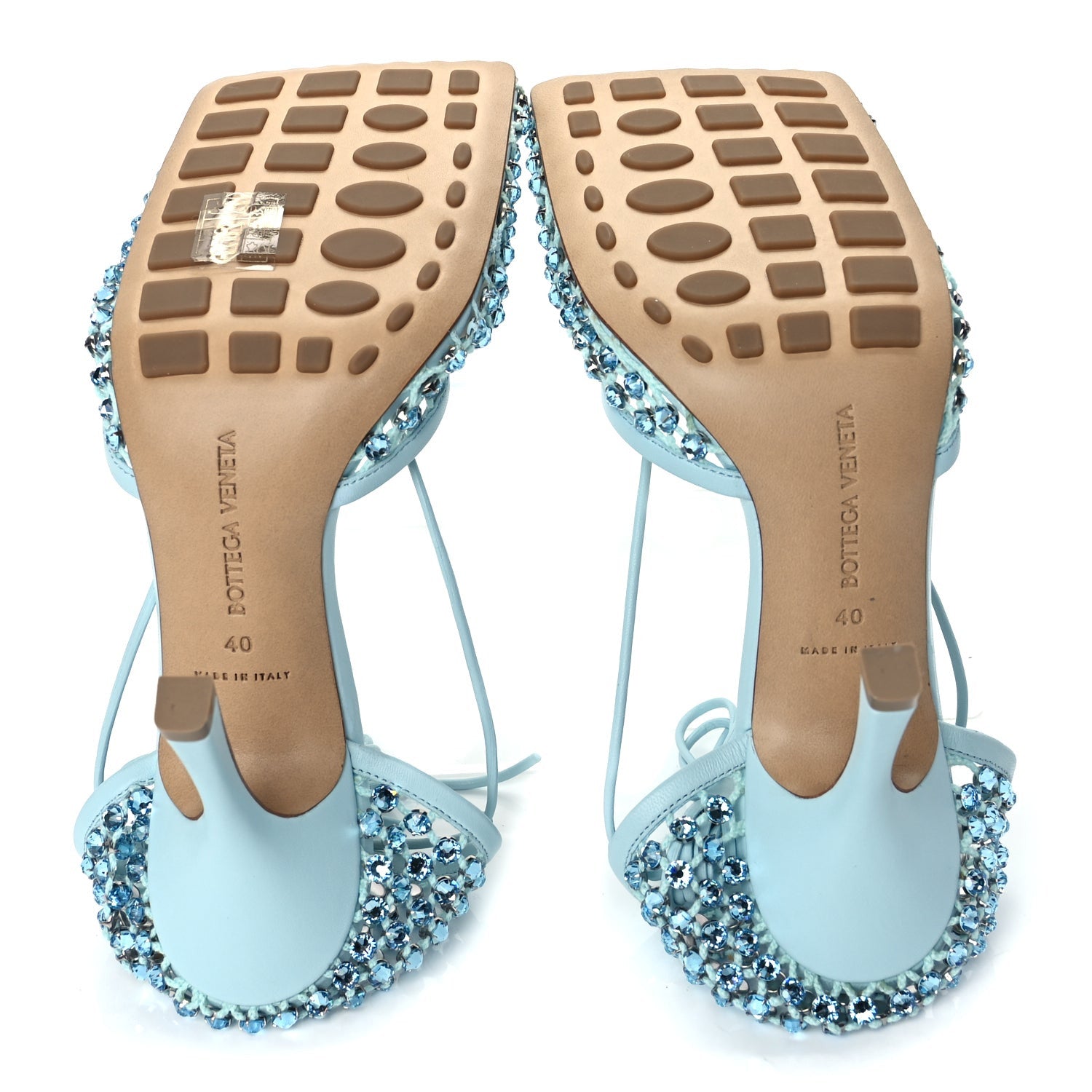 Bottega Veneta Mesh Nappa Crystal Embellished Sparkle Stretch Ankle Tie 90mm Sandals 40 Pale Blue 6 of 9