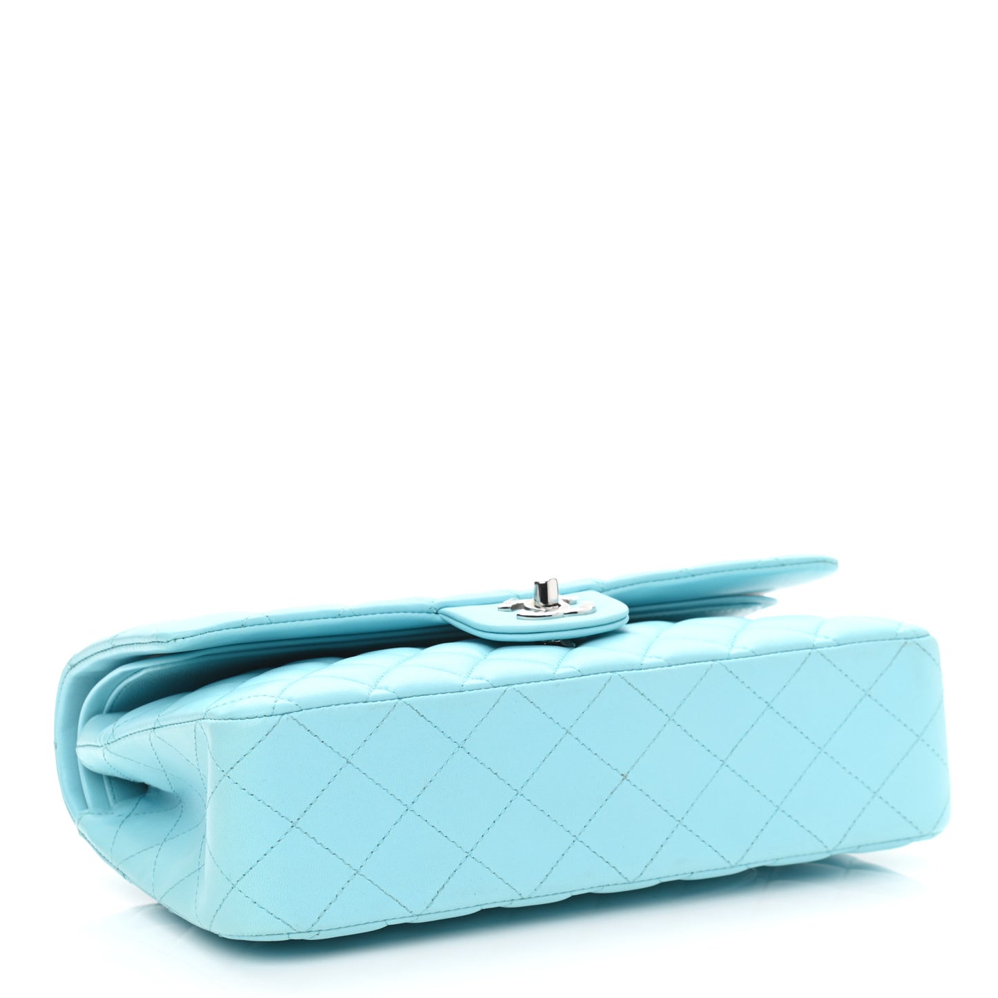 Lambskin Quilted Medium Double Flap Neon Blue