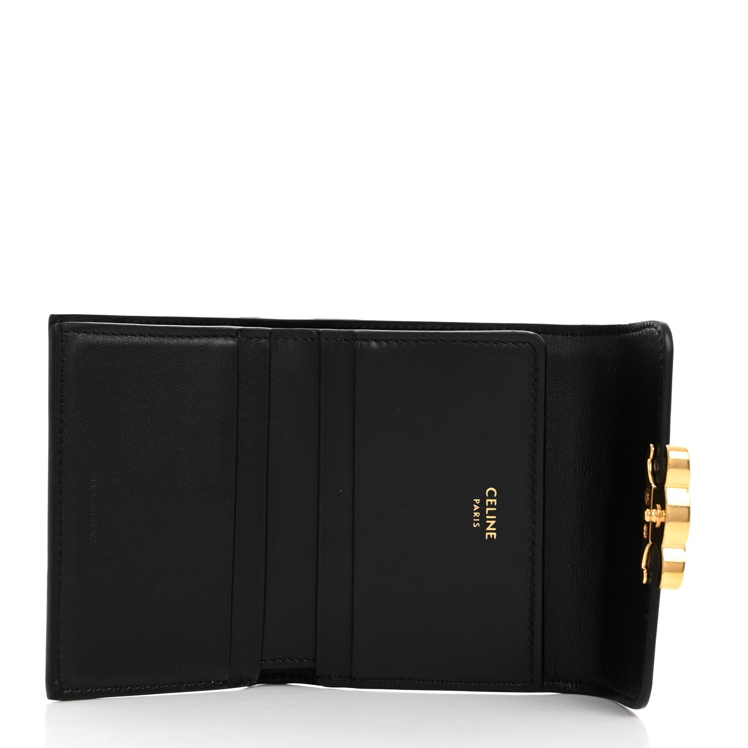 Celine Calfskin Compact Triomphe Wallet With Coin Purse Black 6 of 8