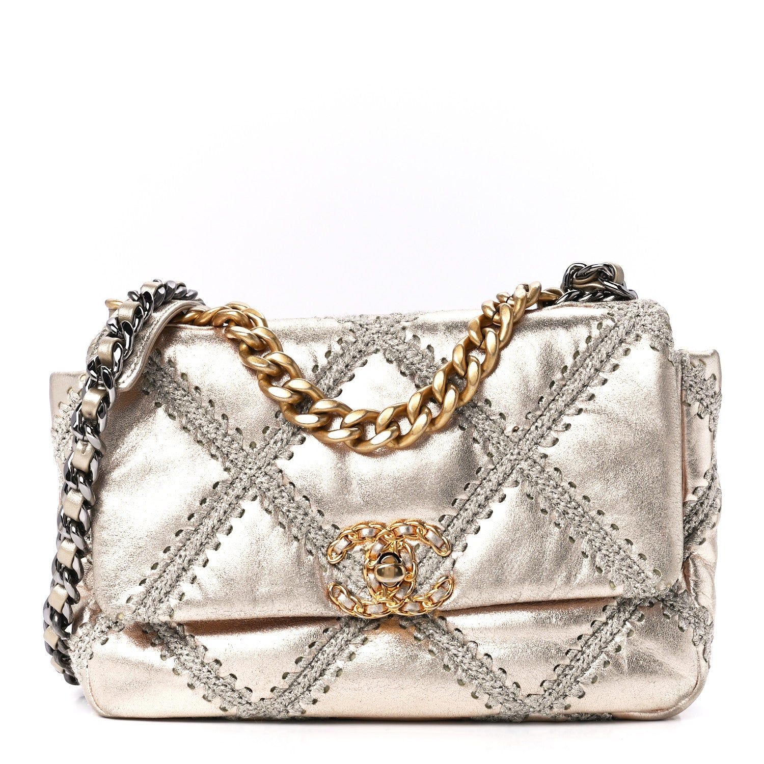 Chanel Metallic Calfskin Crochet Medium Chanel 19 Flap Gold 1 of 11