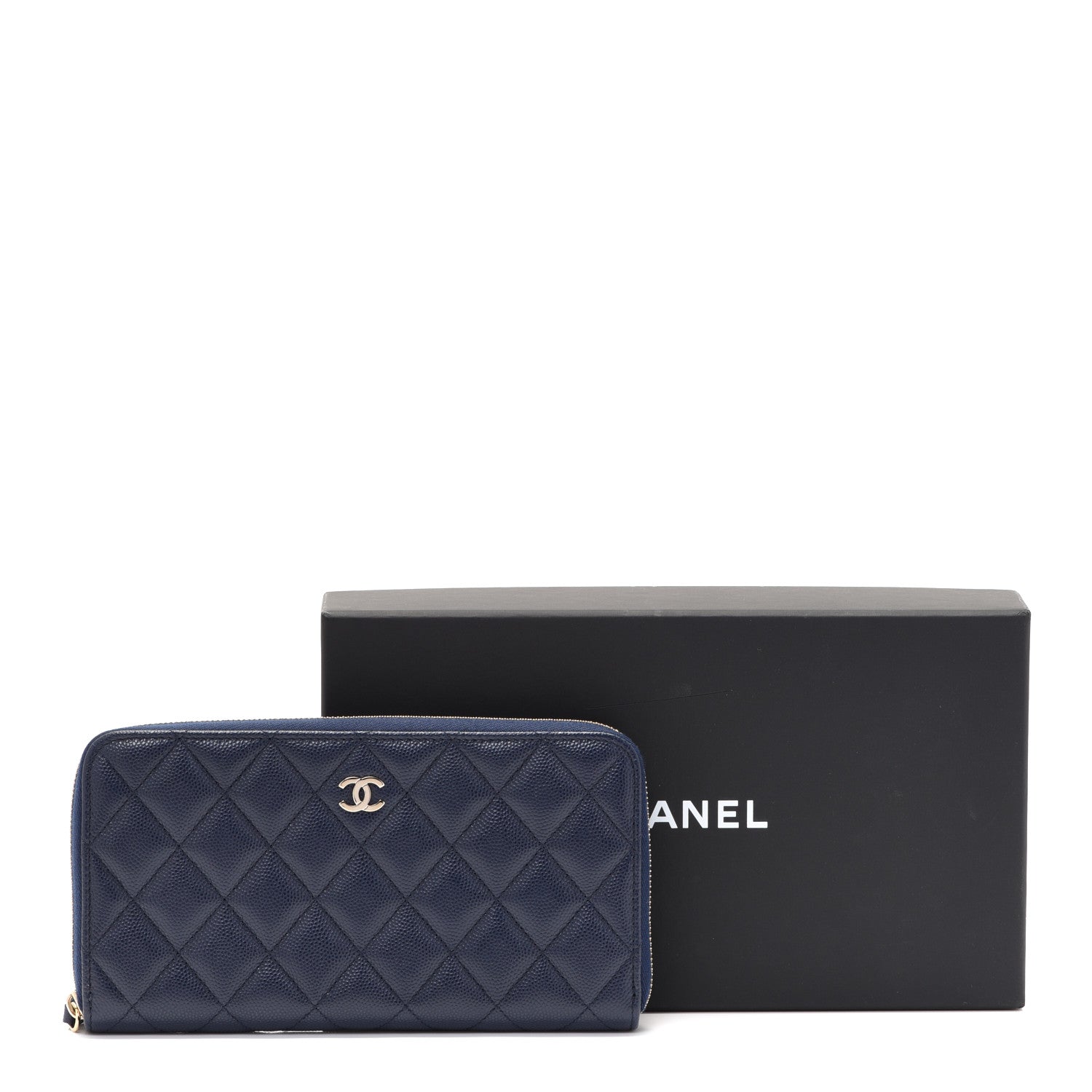 Chanel Caviar Quilted Large Gusset Zip Around Wallet Navy 10 of 10