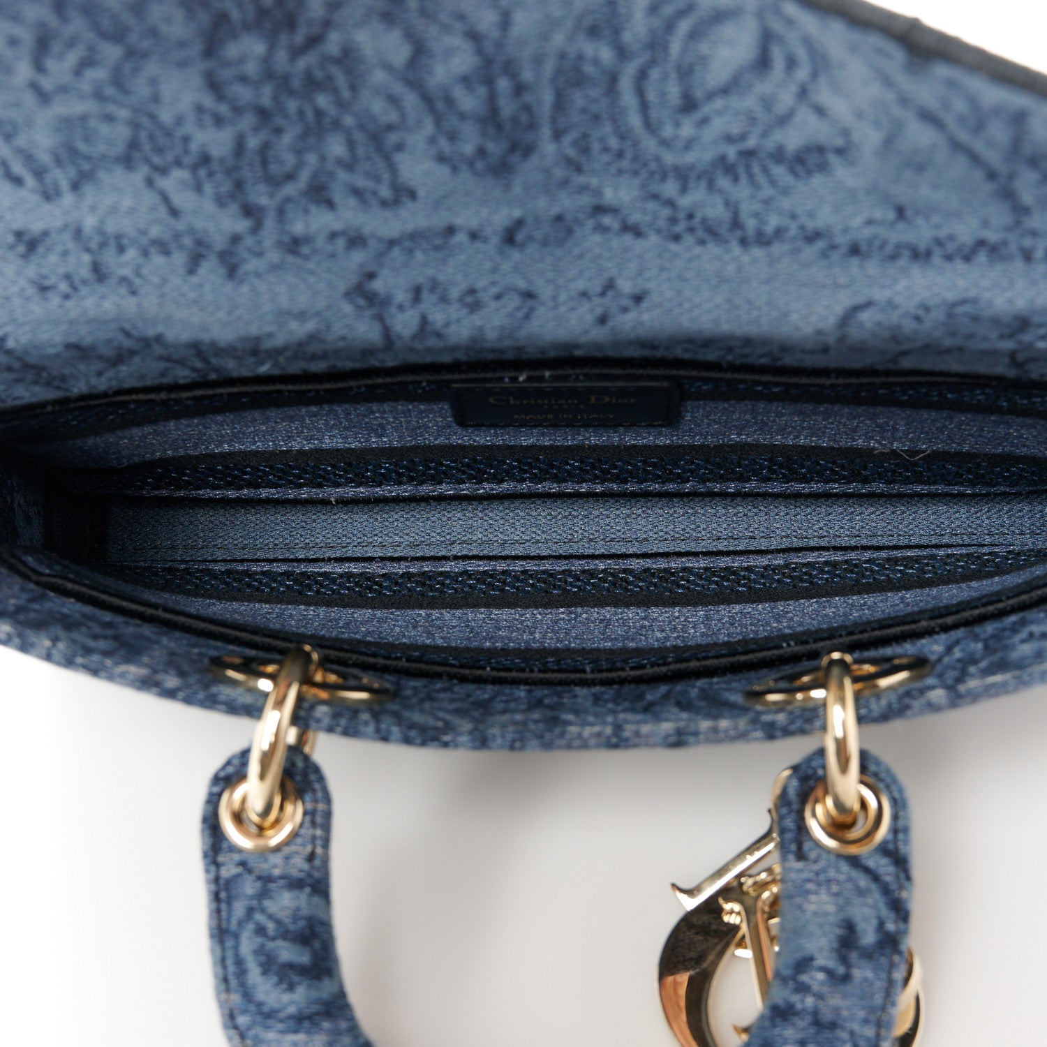 Christian Dior Canvas Toile De Jouy Embroidered Medium Lady D-Joy Blue Black 5 of 9
