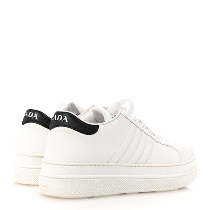 Prada Vitello Soft Womens Low Top Sneakers 37 White Black 5 of 9