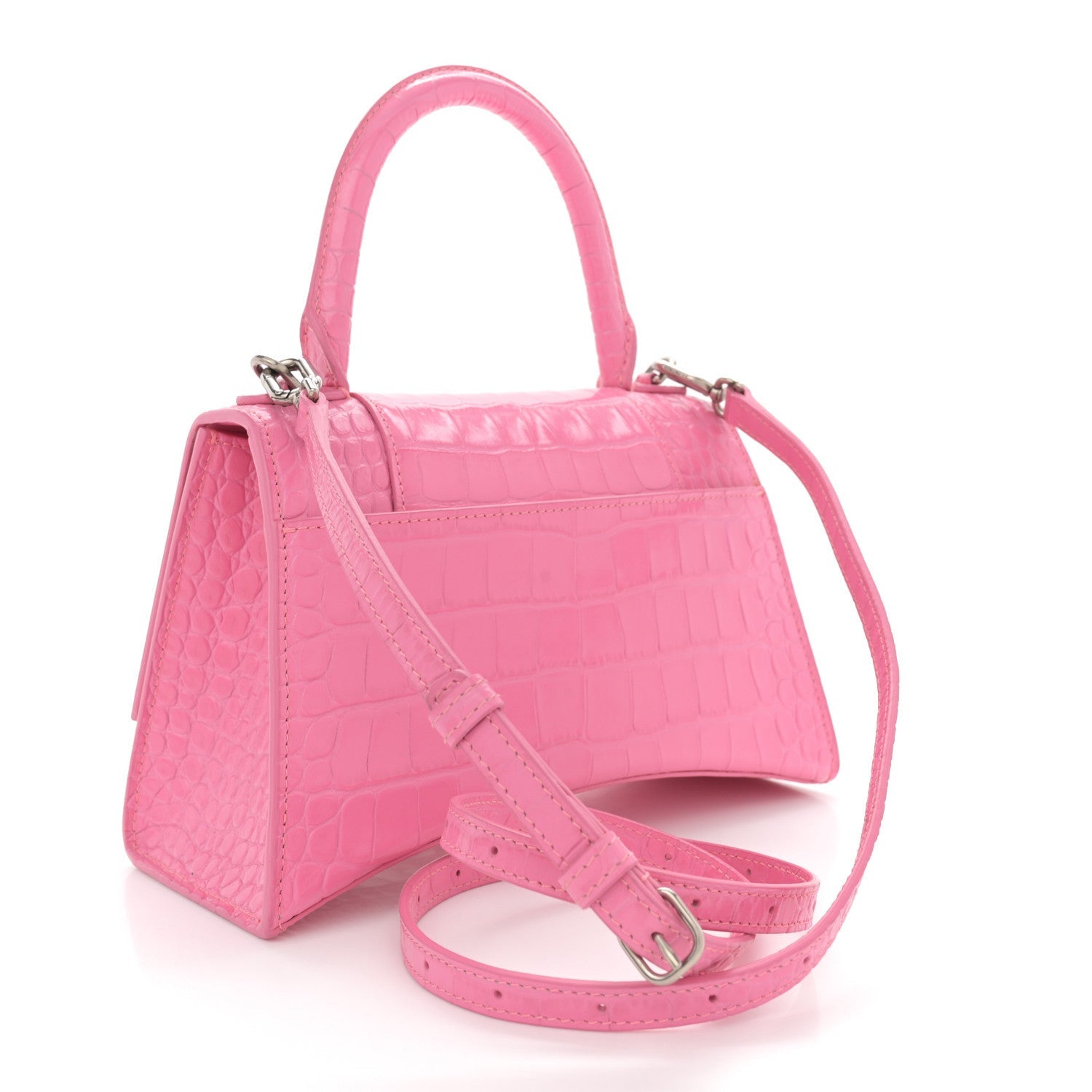 Balenciaga Shiny Calfskin Crocodile Embossed Small Hourglass Top Handle Bag Baby Pink 2 of 7