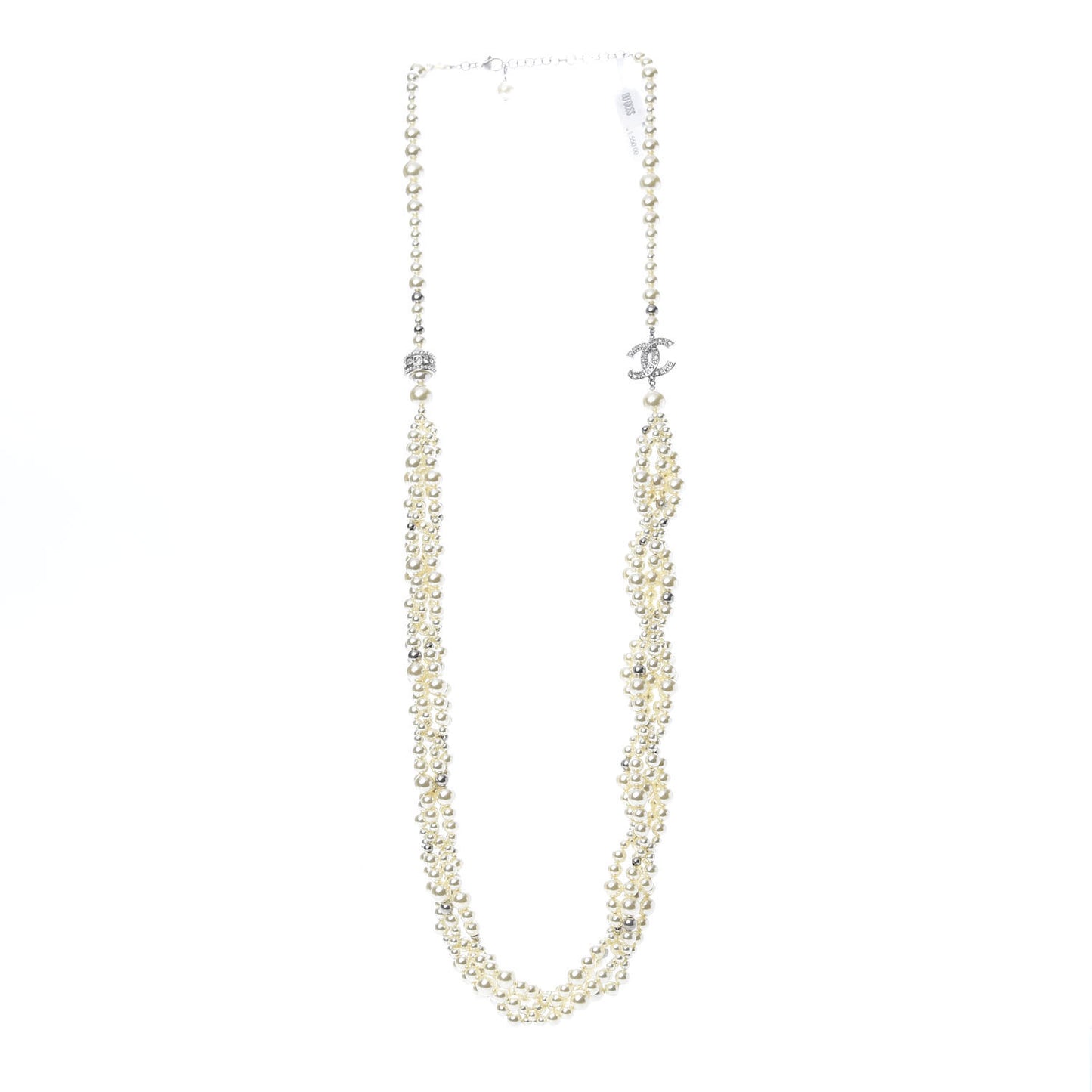 Crystal Pearl CC Braided Necklace Silver Pearly White