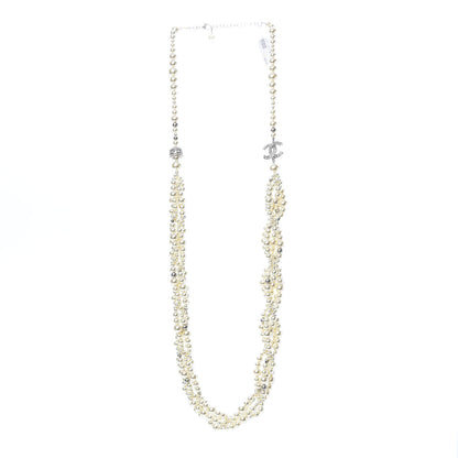 Chanel Crystal Pearl CC Braided Necklace Silver Pearly White 3 of 6