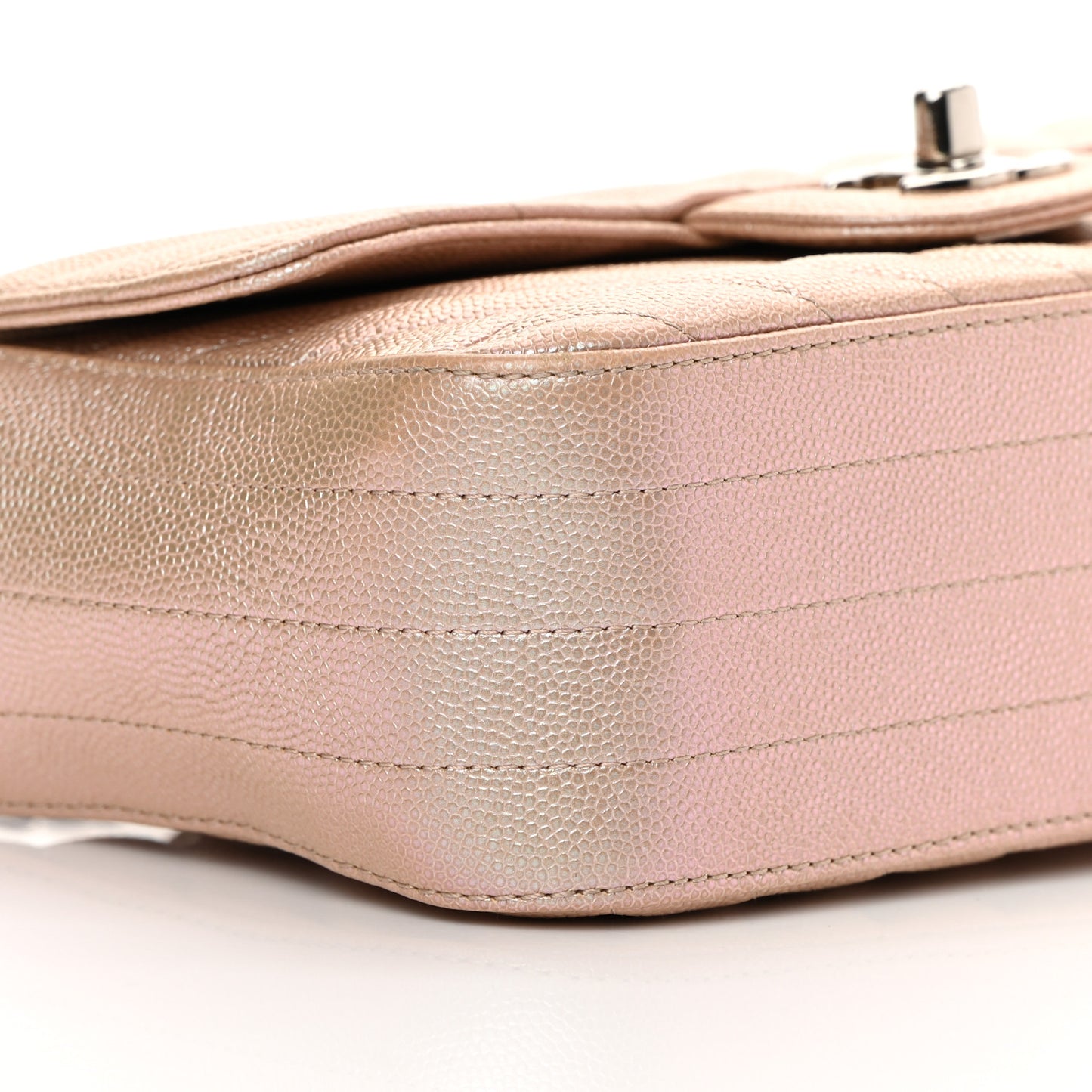 Iridescent Caviar Chevron Quilted Mini Rectangular Flap Light Gold