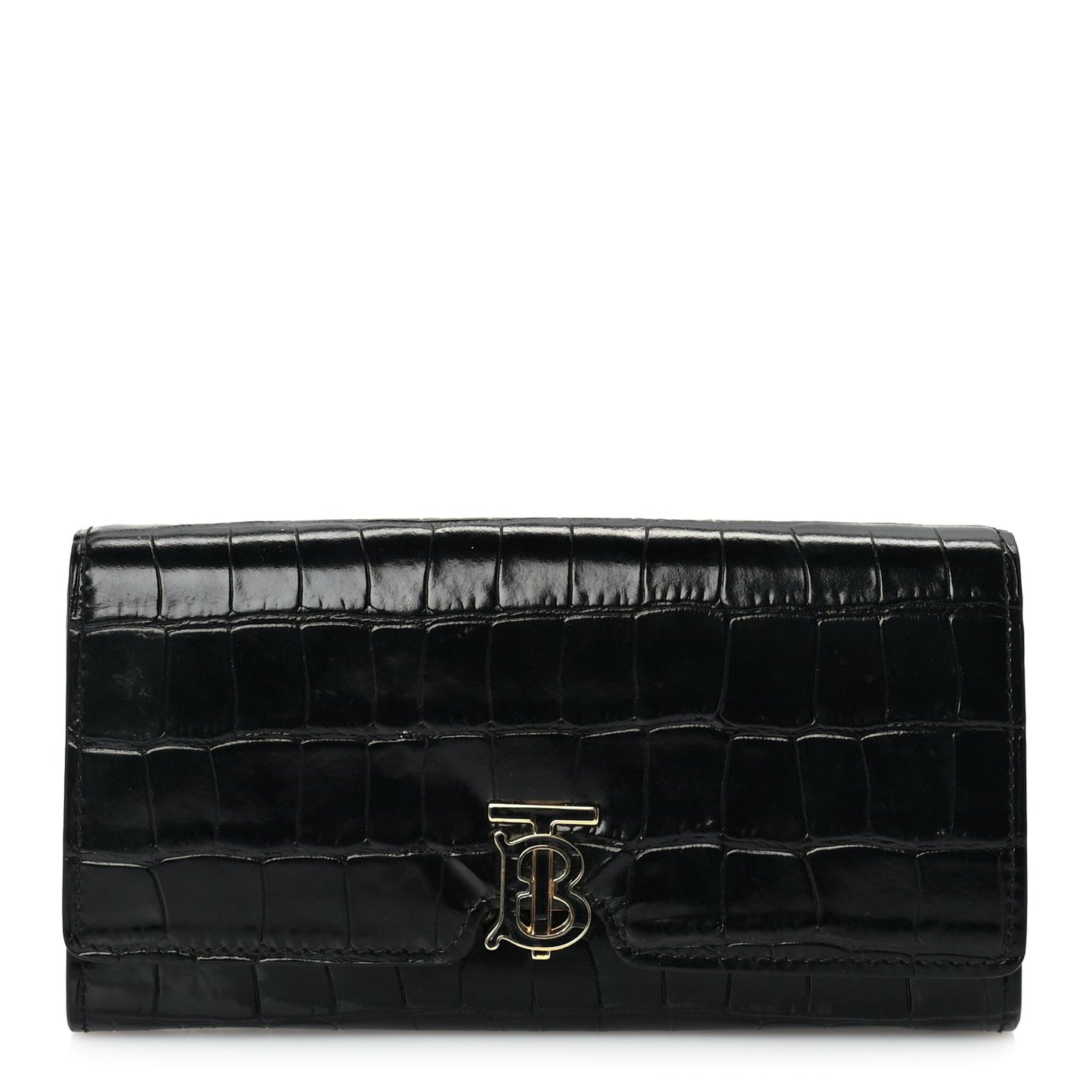 Calfskin Crocodile Embossed TB Continental Wallet Black