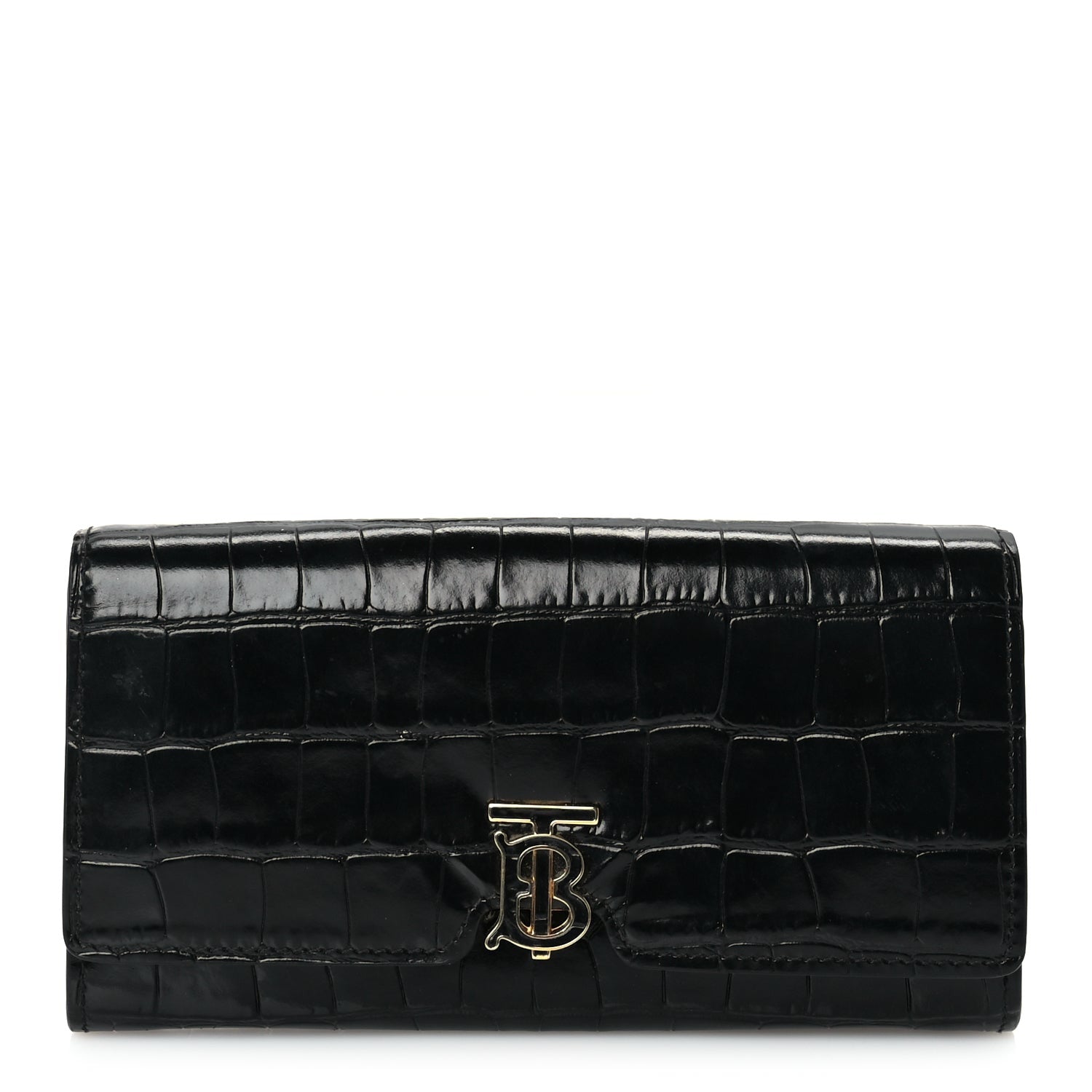 Burberry Calfskin Crocodile Embossed TB Continental Wallet Black 1 of 7