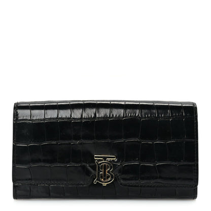 Burberry Calfskin Crocodile Embossed TB Continental Wallet Black 1 of 7