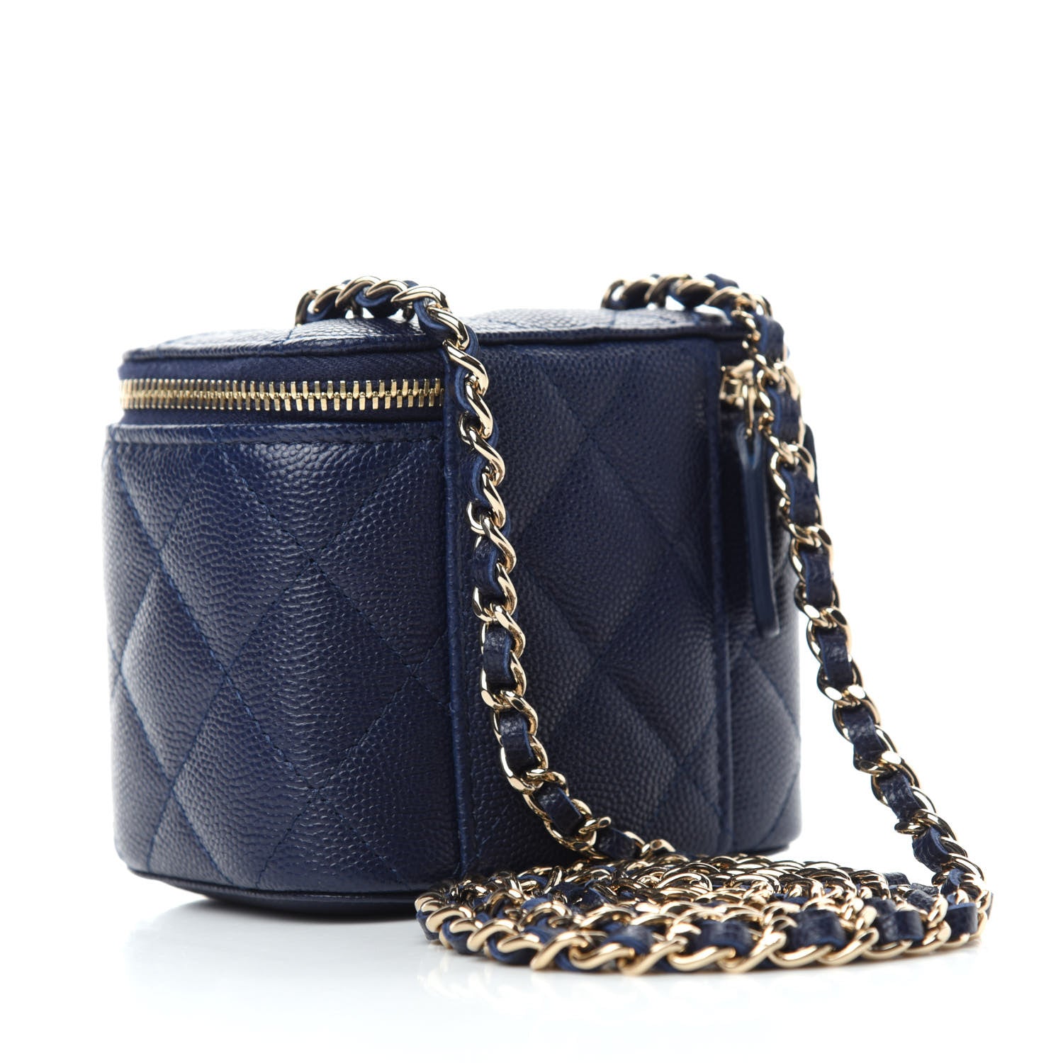 Chanel Caviar Quilted Mini Vanity Case With Chain Navy Blue 3 of 10