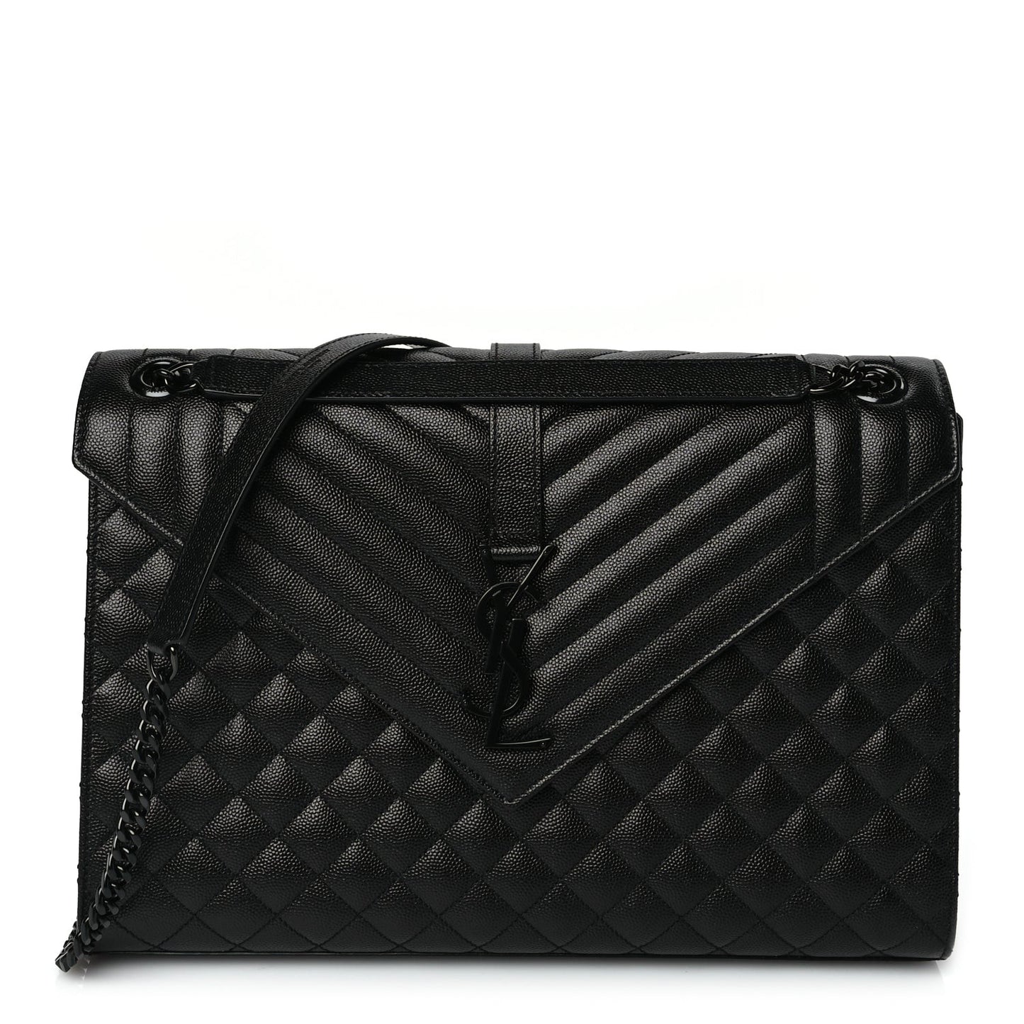 Grain De Poudre Textured Mixed Matelasse Large Triquilt Monogram Monochrome Satchel Black