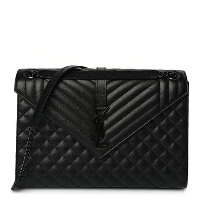 Saint Laurent Grain De Poudre Textured Mixed Matelasse Large Triquilt Monogram Monochrome Satchel Black 1 of 8