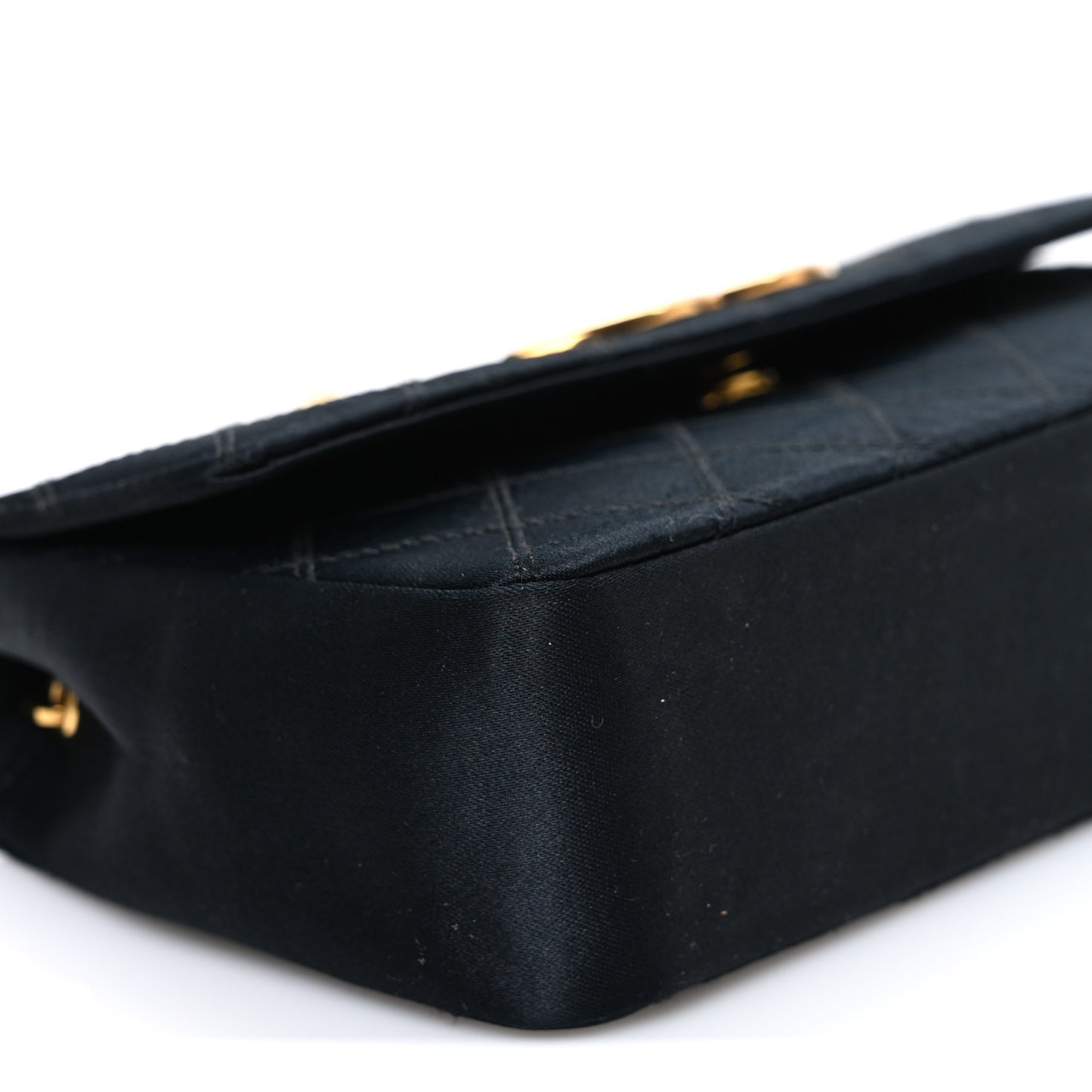 Satin Quilted Mini Single Flap Black