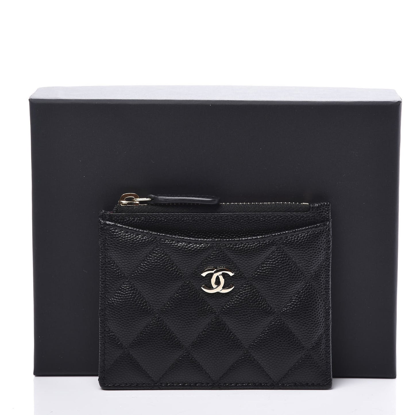 Caviar Quilted CC Zip Card Holder Black