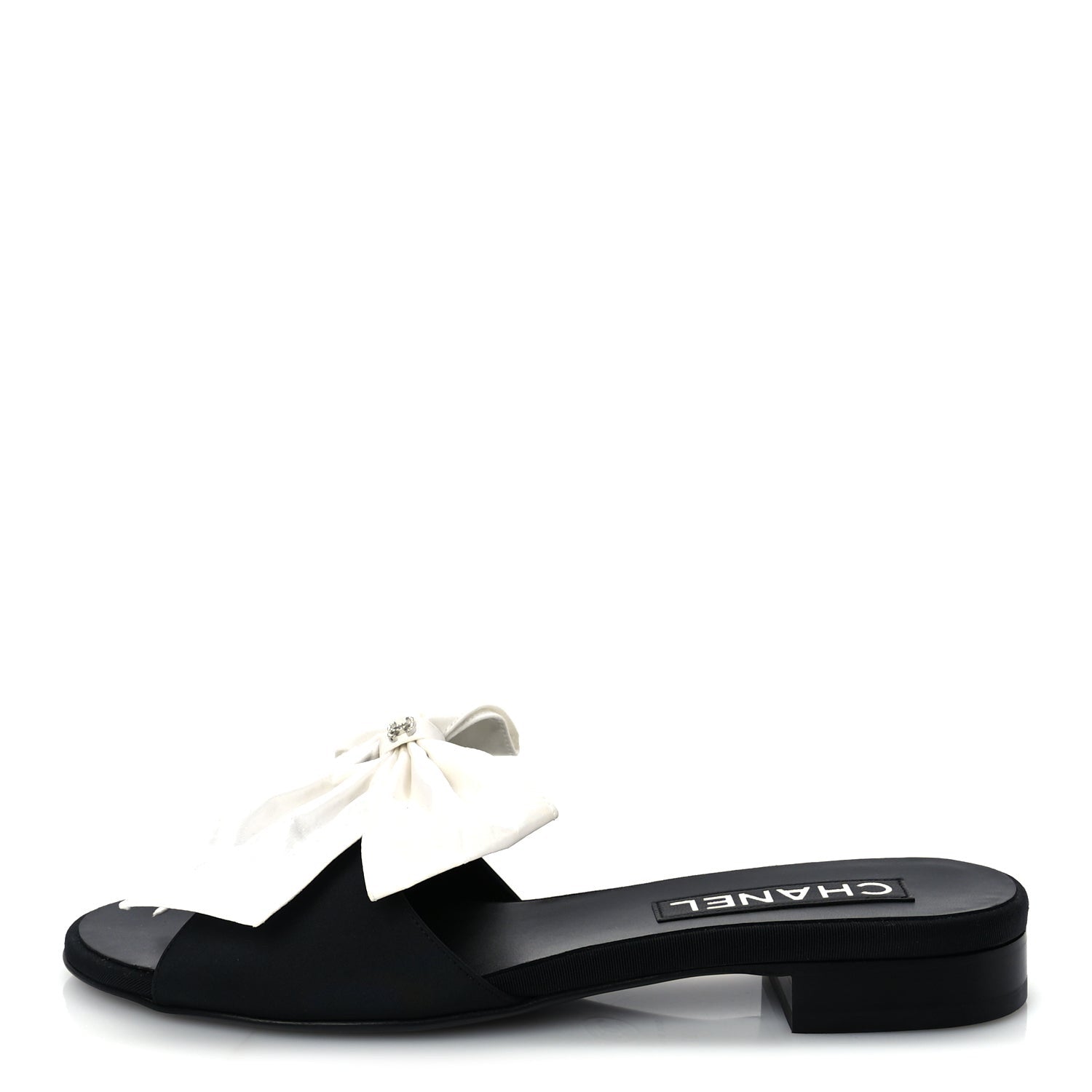 Chanel Silk Bow CC Mules 37  Black White 1 of 9