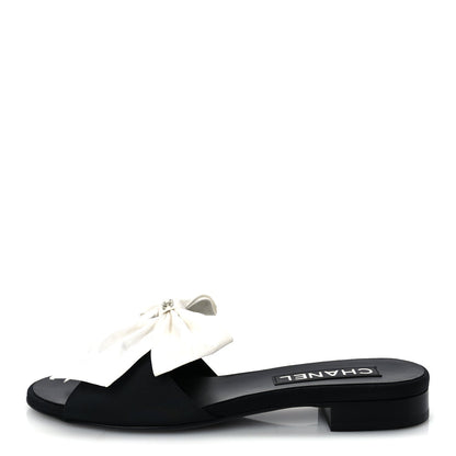 Chanel Silk Bow CC Mules 37  Black White 1 of 9