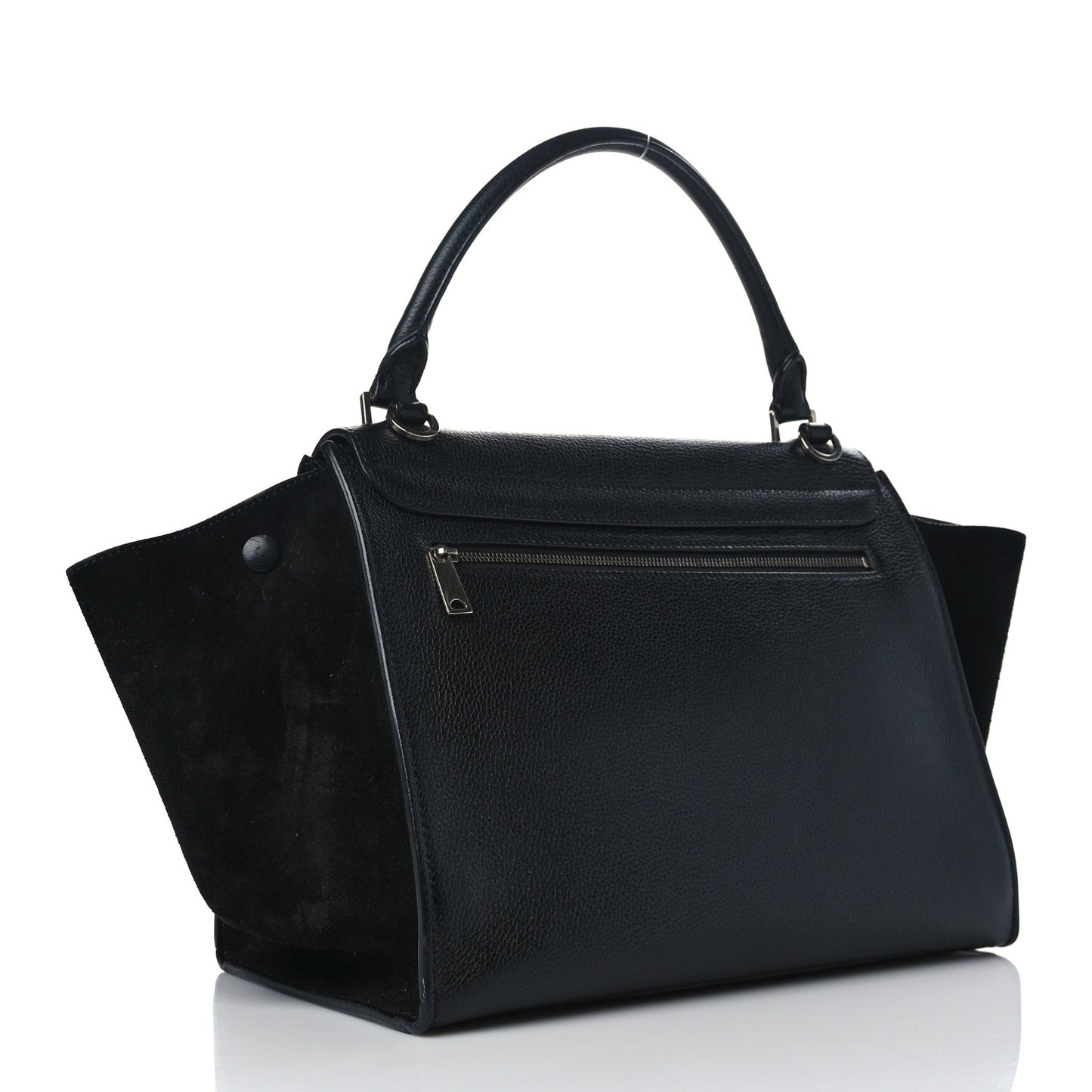 Drummed Calfskin Suede Small Trapeze Black