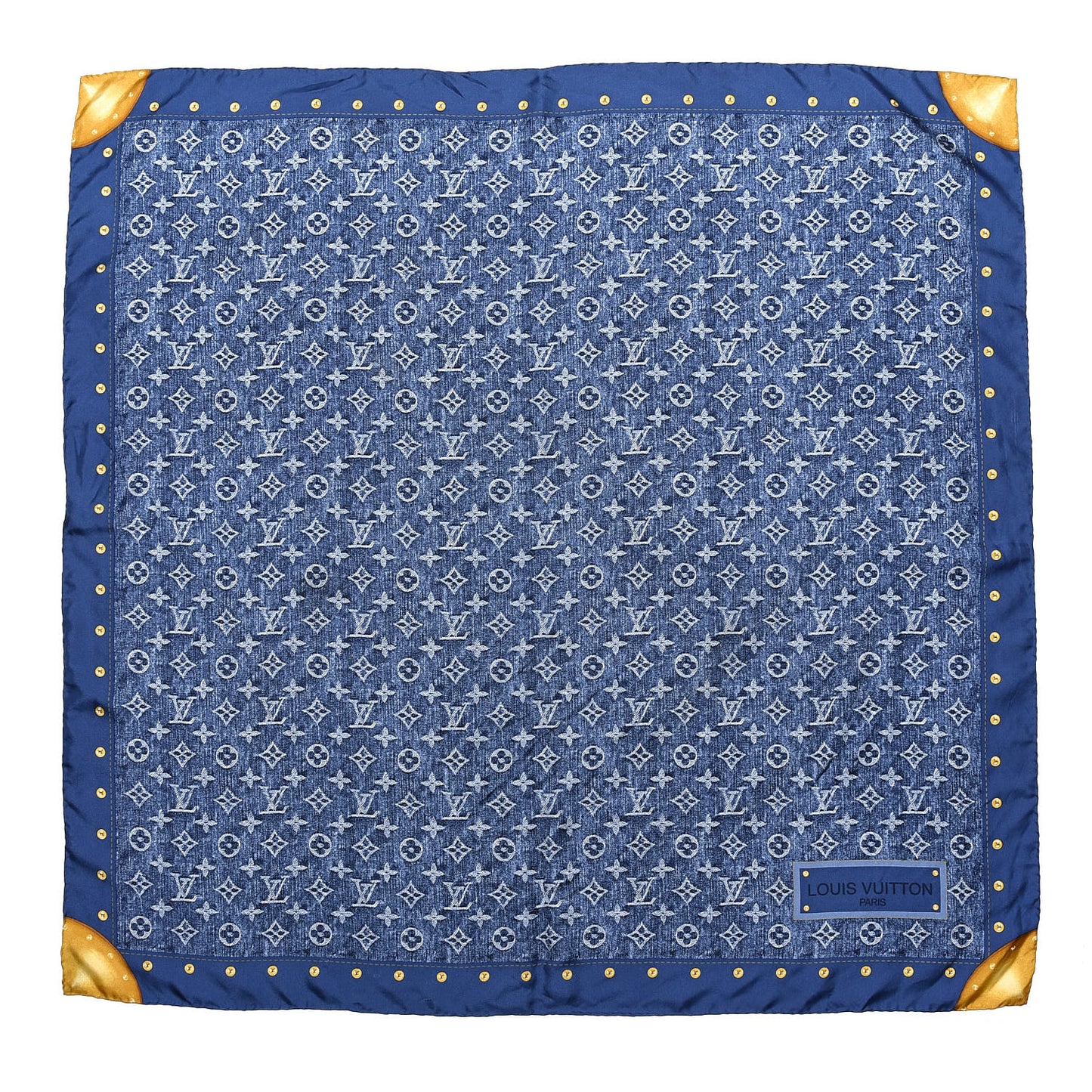 Silk Monogram Denim Bandana Scarf Blue